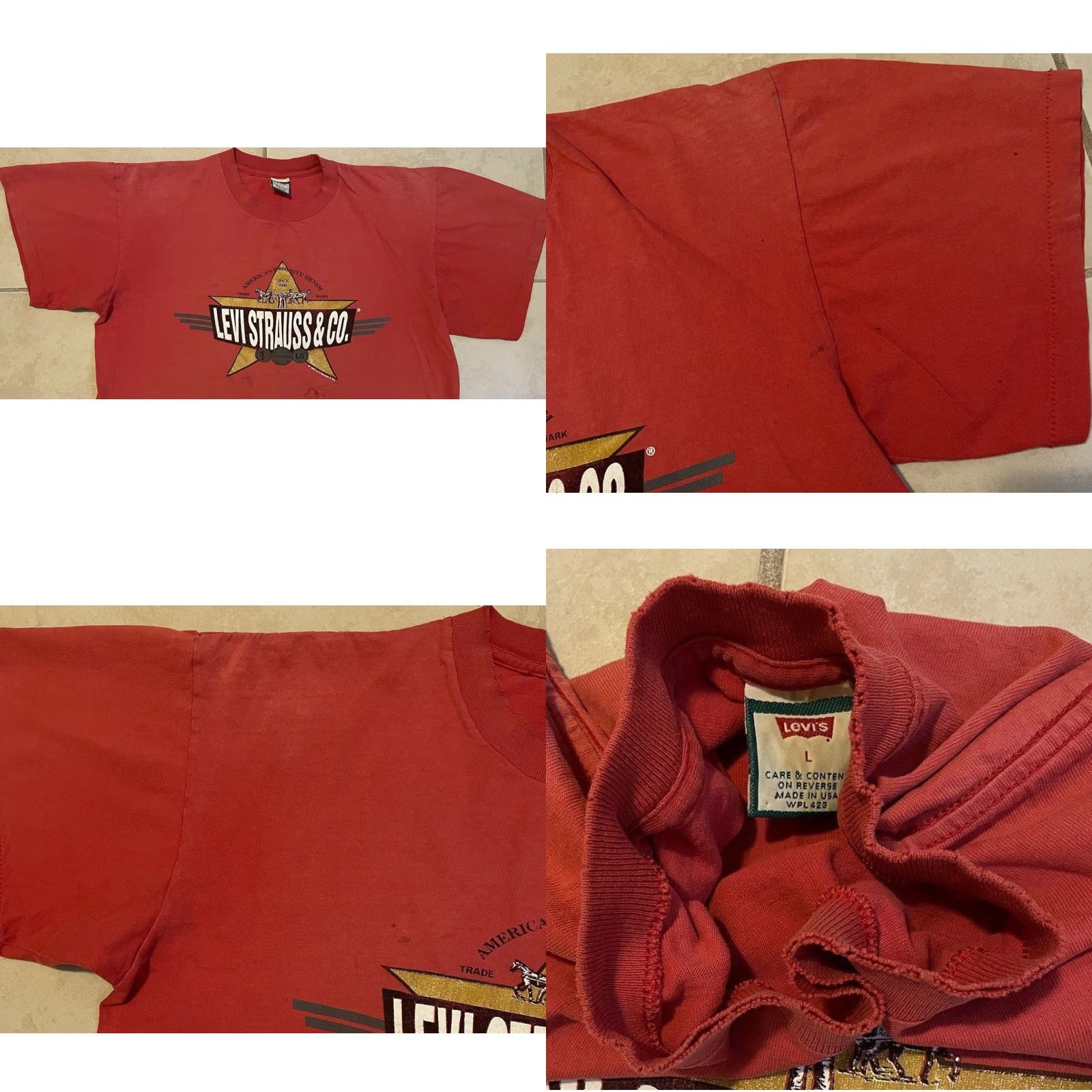 Vintage VINTAGE Levi’s Shirt Men's M Red 90s Boxy Distressed Trucker Grunge 501 USA Single Stitch Size US M / EU 48-50 / 2 - 8 Thumbnail