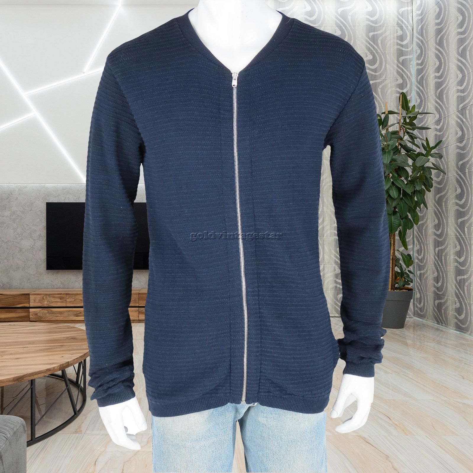 SNS Herning Men's Textured Ribbed Zipper Cardigan M