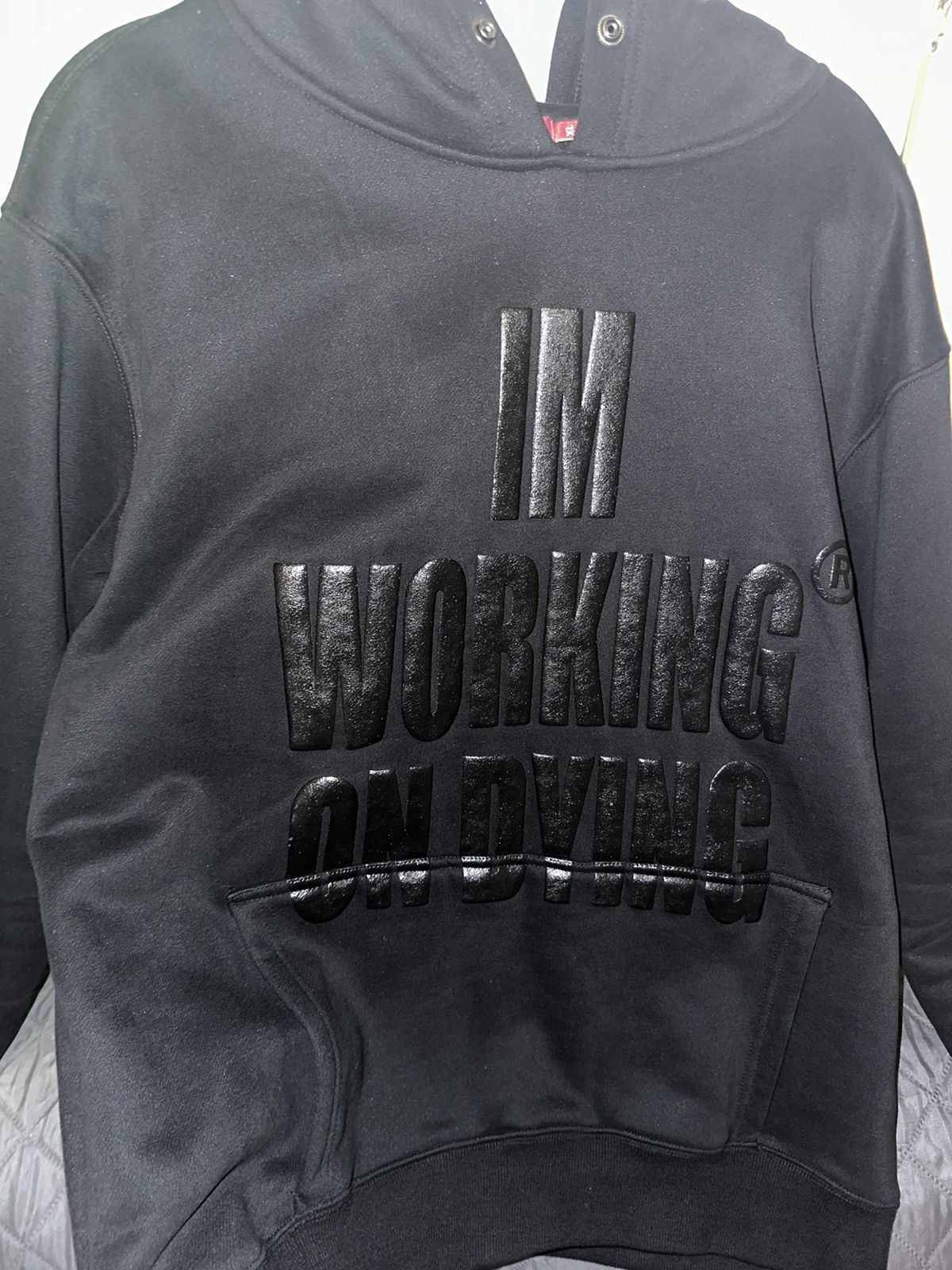 image of Working On Dying X Reckless Scholars Puff Print Hoodie in Black, Men's (Size XL)