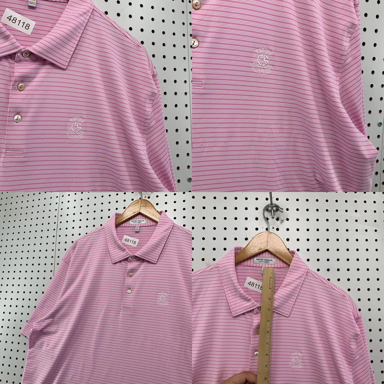 Peter Millar Peter Millar Summer Comfort Polo Shirt Mens 2XL Pink Evans Scholar Striped Golf Shirt Size US XXL / EU 58 / 5 - 8 Thumbnail