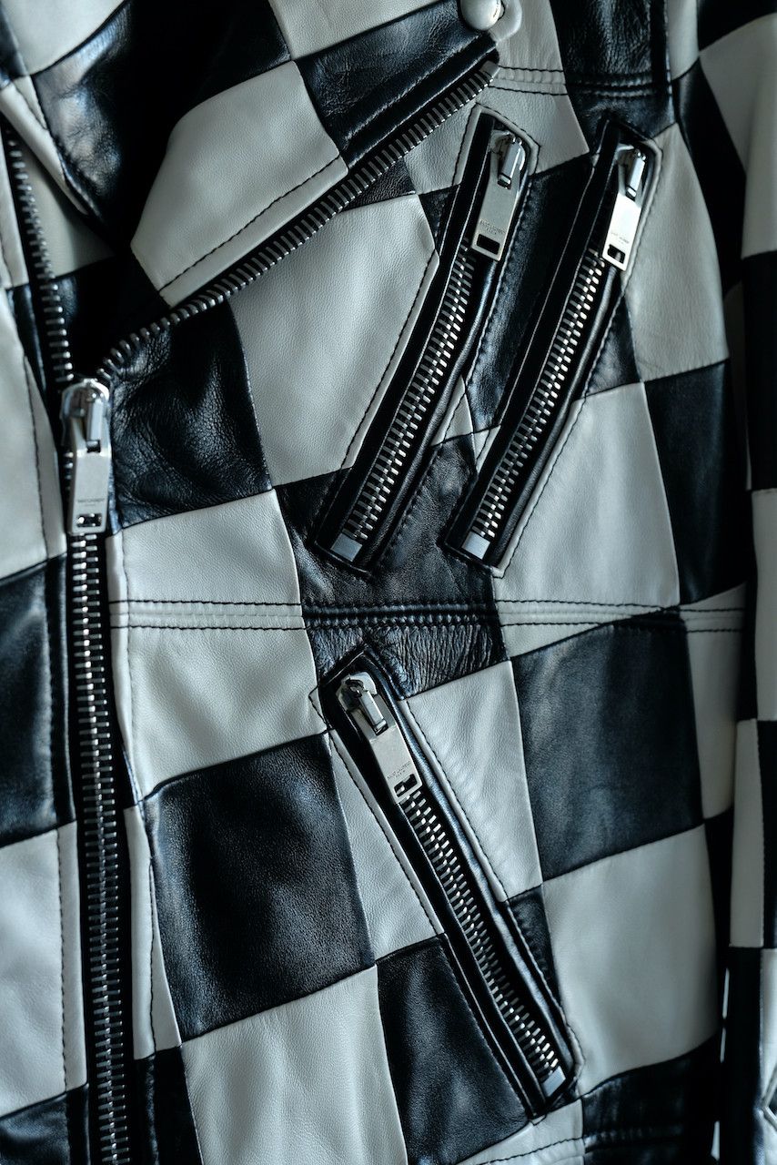 Hedi Slimane × Saint Laurent Paris Saint Laurent Leather Damier Checkered Biker Jacket Paris Size US XS / EU 42 / 0 - 2 Thumbnail
