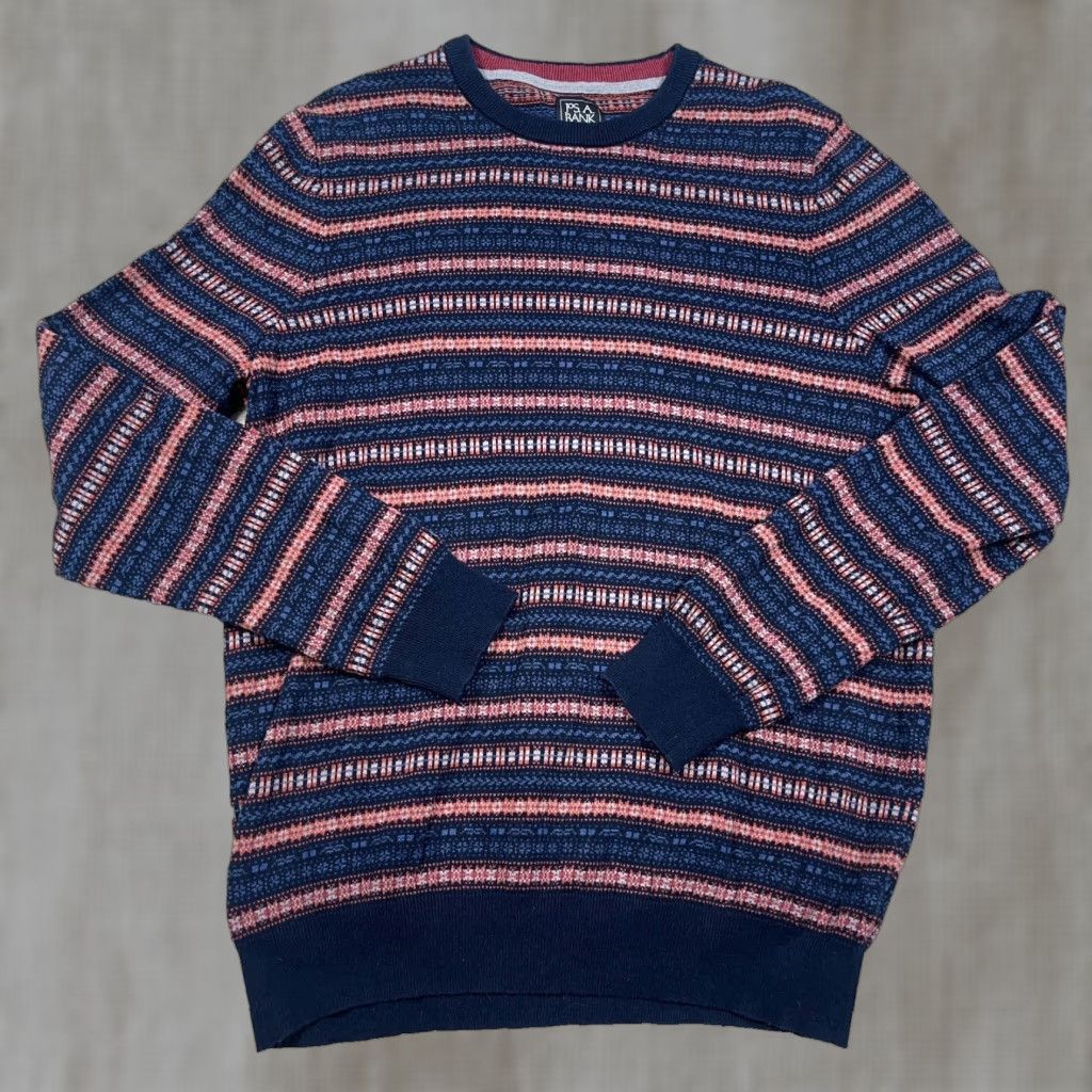Jos. A. Bank Jos A Bank Sweater Men XL Blue Red Crewneck Nordic Grandpa Cotton Traveler Knit Size US XL / EU 56 / 4 - 1 Thumbnail