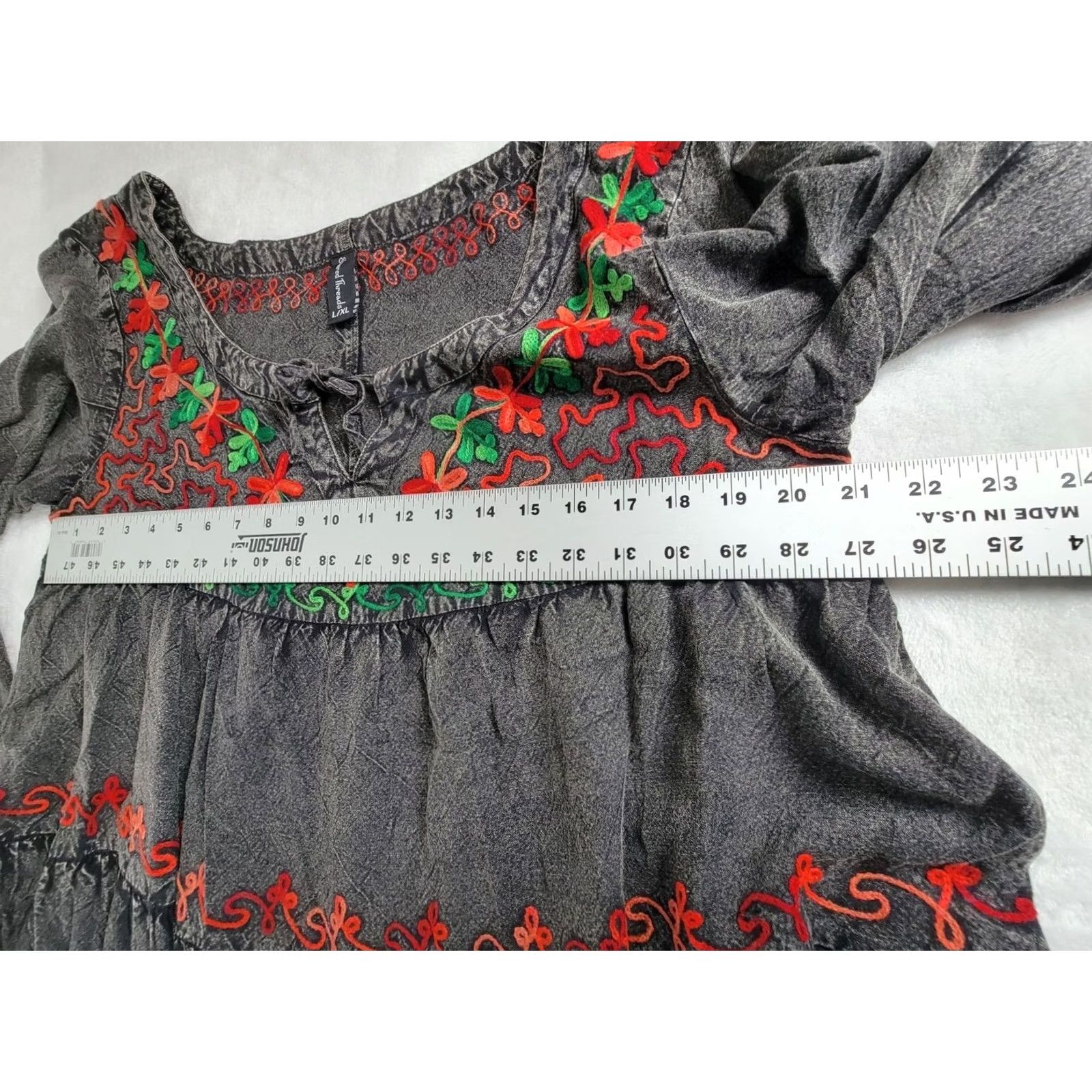 Vintage Sacred Threads Womens Floral Embroidered Tunic Top L/XL Gray Long Sleeve Boho Shirt Size L / US 10 / IT 46 - 6 Thumbnail