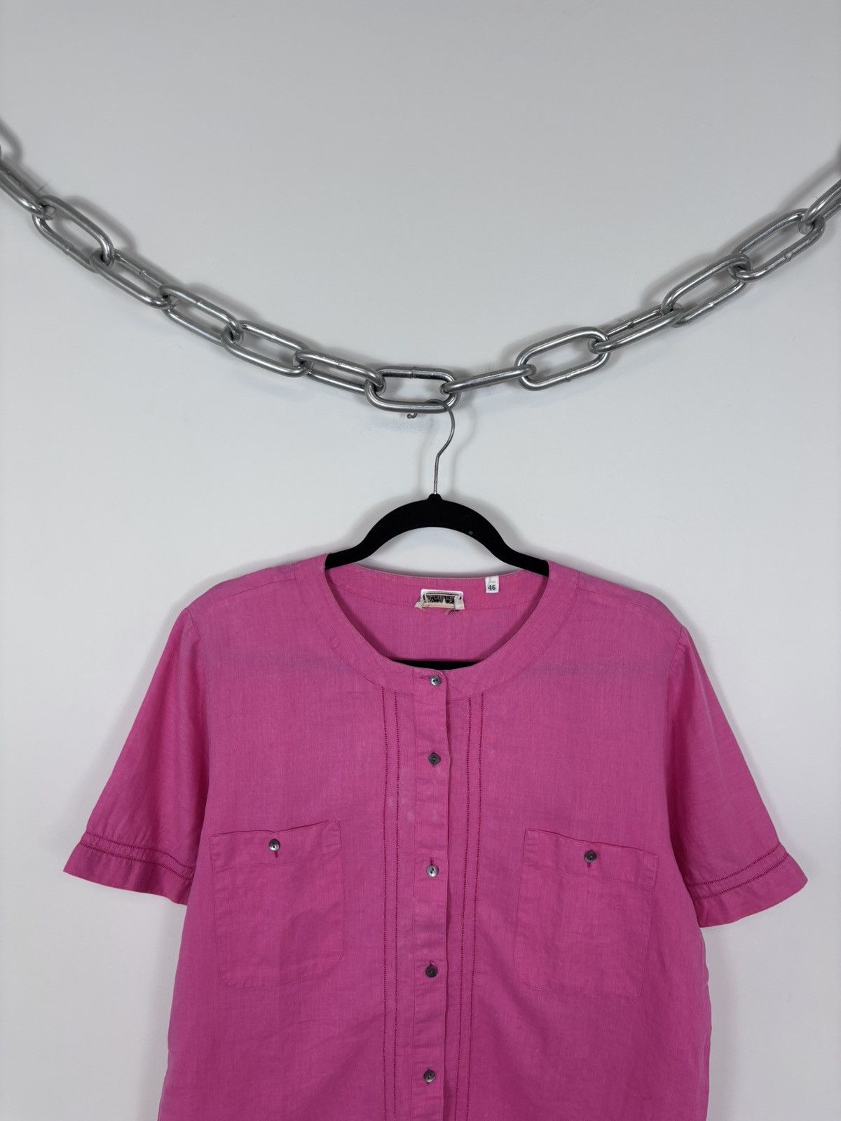 Davide Cenci Davide Cenci Vintage Women’s Pink Linen Short Sleeve Shirt Size L / US 10 / IT 46 - 2 Thumbnail