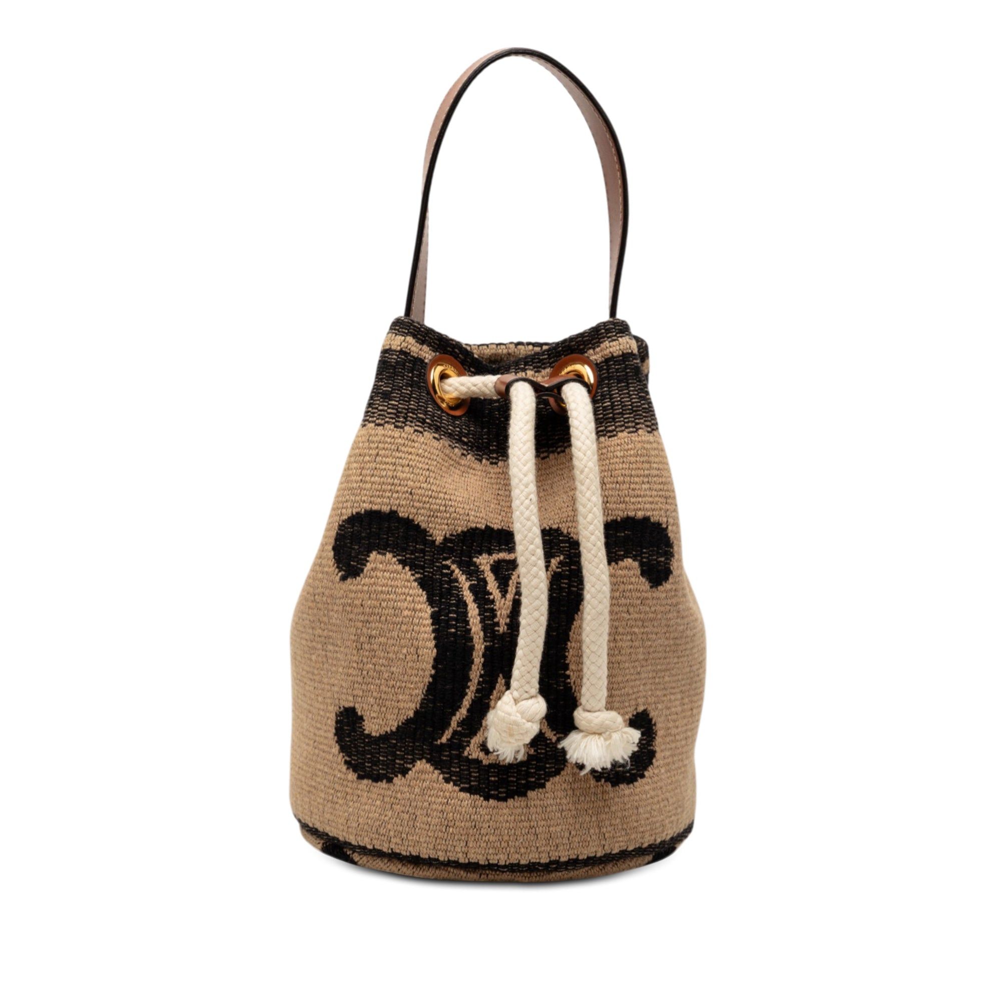 Celine Small Triomphe Raffia Drawstring Bucket Bag in Brown, Women's