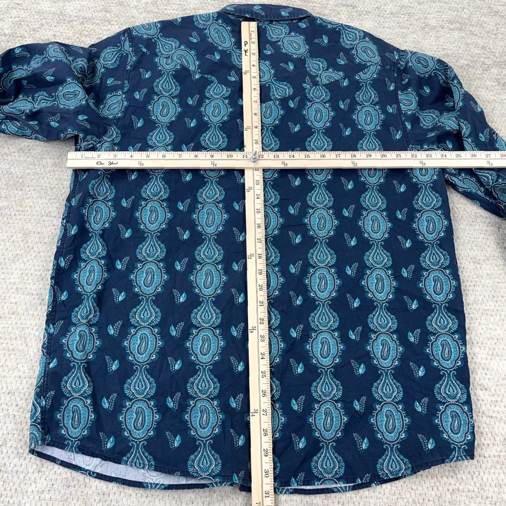 Vintage Gibson Shirt Men XL Blue Teal Paisley Western Cowboy Aztec Snap Button-Up Casual Workwear All Seasons Pockets Regular Size US XL / EU 56 / 4 - 7 Thumbnail
