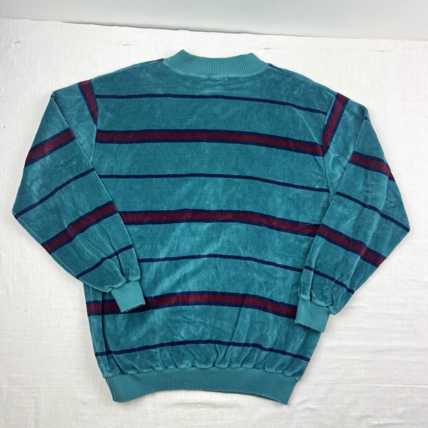 Velour VINTAGE Chesterfield Sweatshirt Adult Large Blue Striped Pullover 80s USA Mens Size US L / EU 52-54 / 3 - 8 Thumbnail