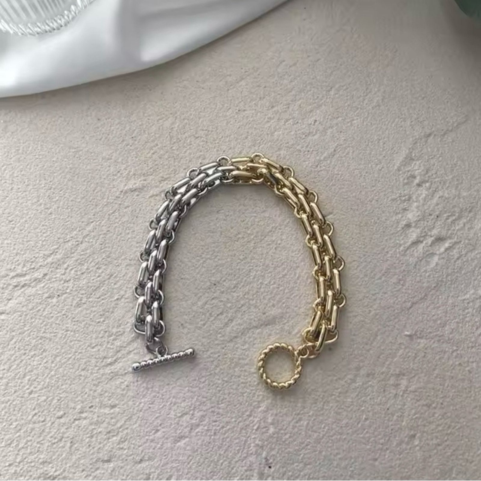 Other Two Tone Gold Chunky Silver Bracelet 8” Size ONE SIZE - 4 Thumbnail