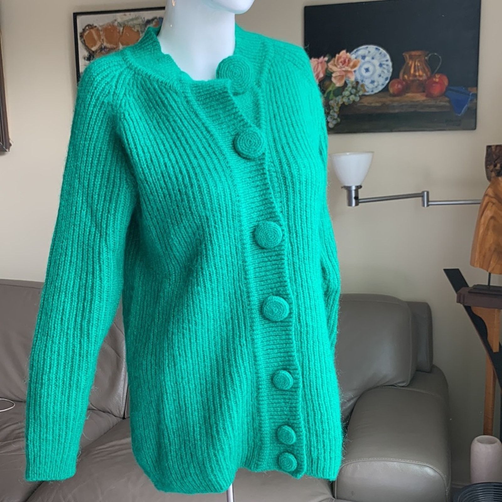 Vintage 80's green mohair blend green cardigan cropped oversized Size S / US 4 / IT 40 - 10 Thumbnail