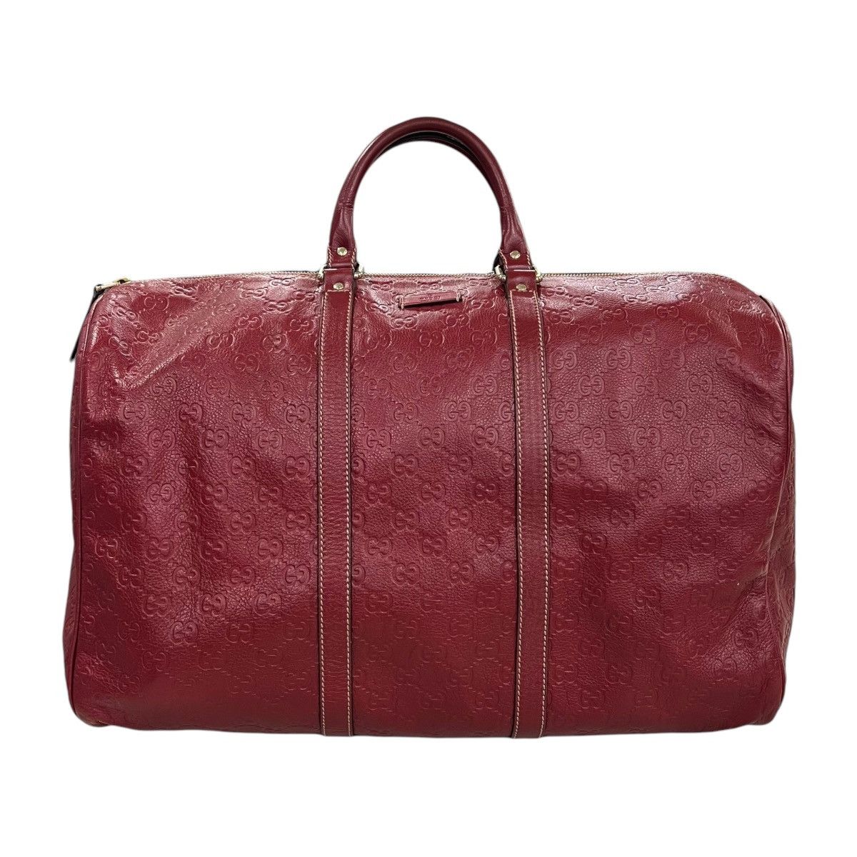 image of Gucci Monogram Leather Duffle Bag in Red, Men's