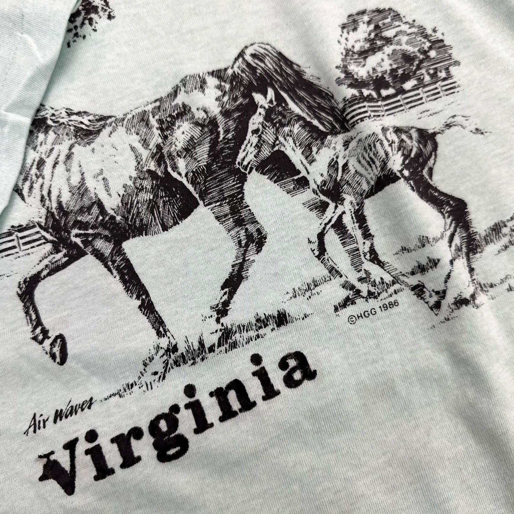 Anvil VINTAGE Virginia Horses Air Waves Anvil Value T Blue XL 50/50 Blend Shirt Men XL Blue Horses 80s Art Size US XL / EU 56 / 4 - 3 Thumbnail