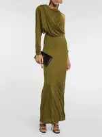 Saint Laurent Paris o1s1wg111124 Hooded Dress in Crepe Jersey in Green Size M / US 6-8 / IT 42-44 - 11 Thumbnail