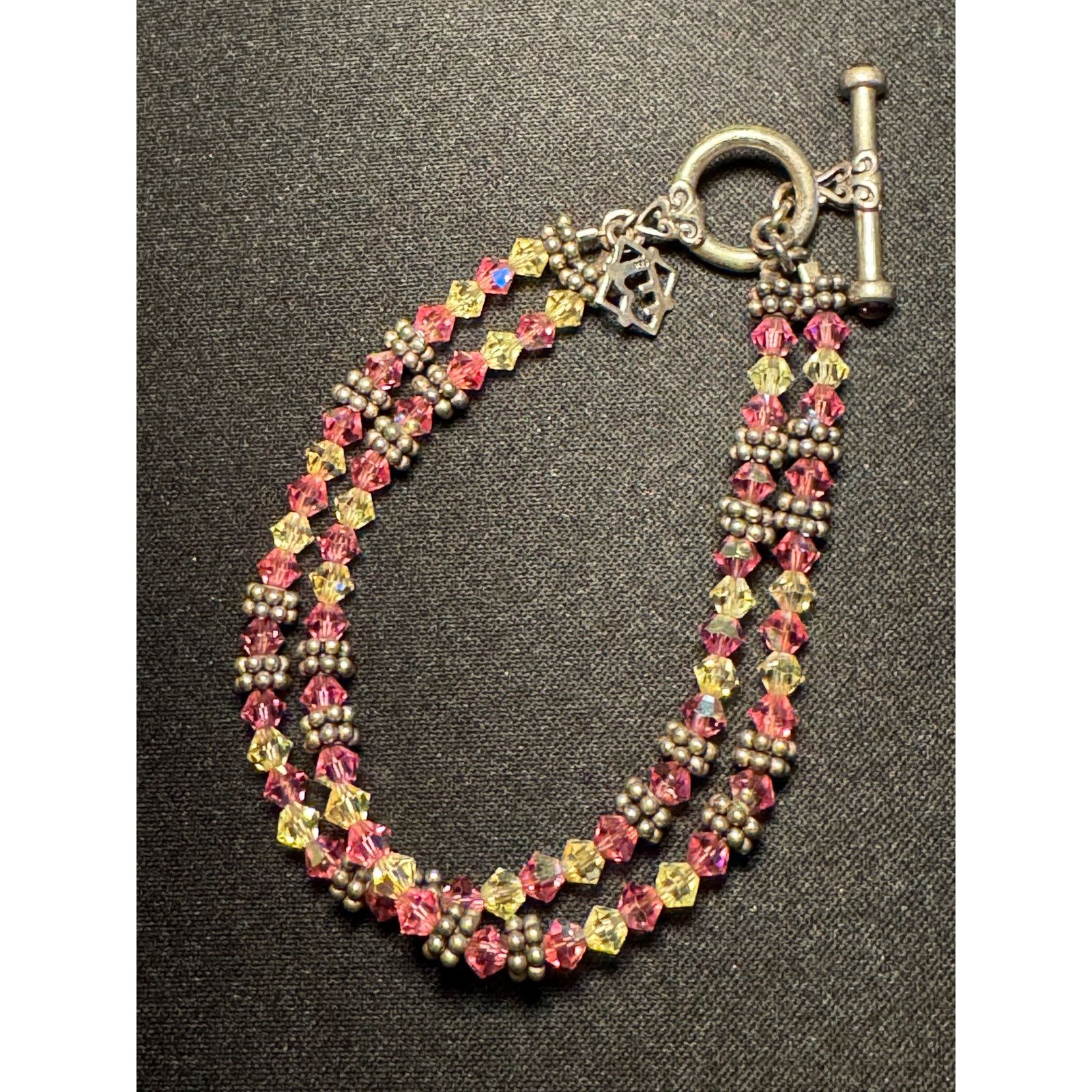 Other 925 Sterling Silver Double Row Pink & White Bracelet 6.5in Size ONE SIZE - 2 Thumbnail