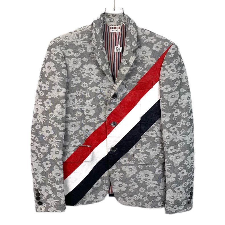 Thom Browne size2 Gray three-color striped turned-down coll