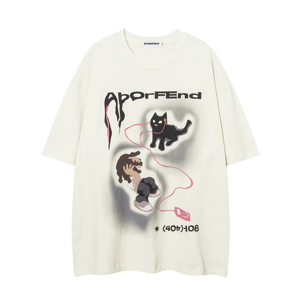 Vintage Men's casual cotton round neck anime cartoon T-shirt loose Size US M / EU 48-50 / 2 - 1 Thumbnail
