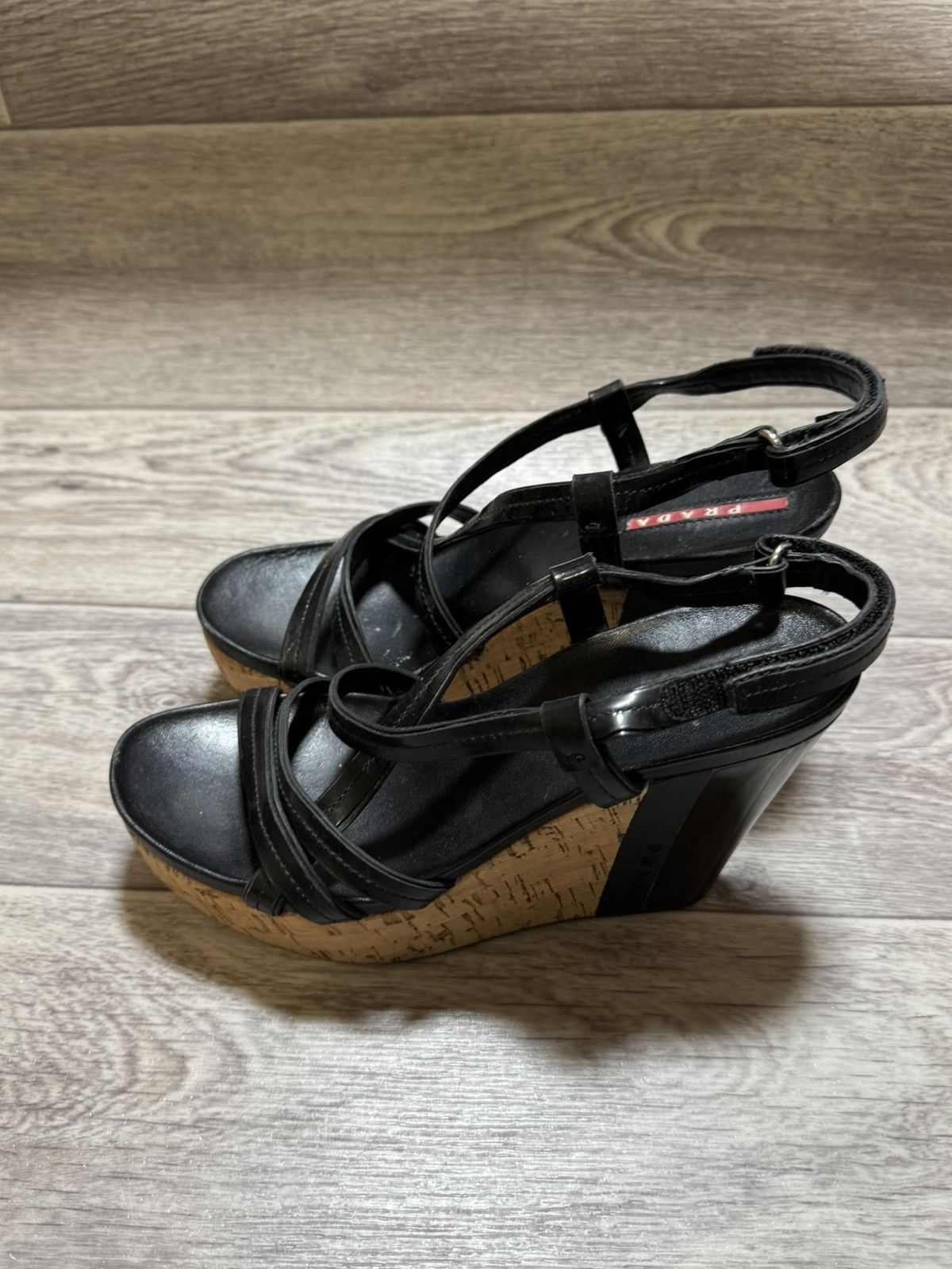 Prada Prada Sport Black Patent Leather/Cork Platform Wedge Sandals Size US 5 / IT 35 - 3 Thumbnail