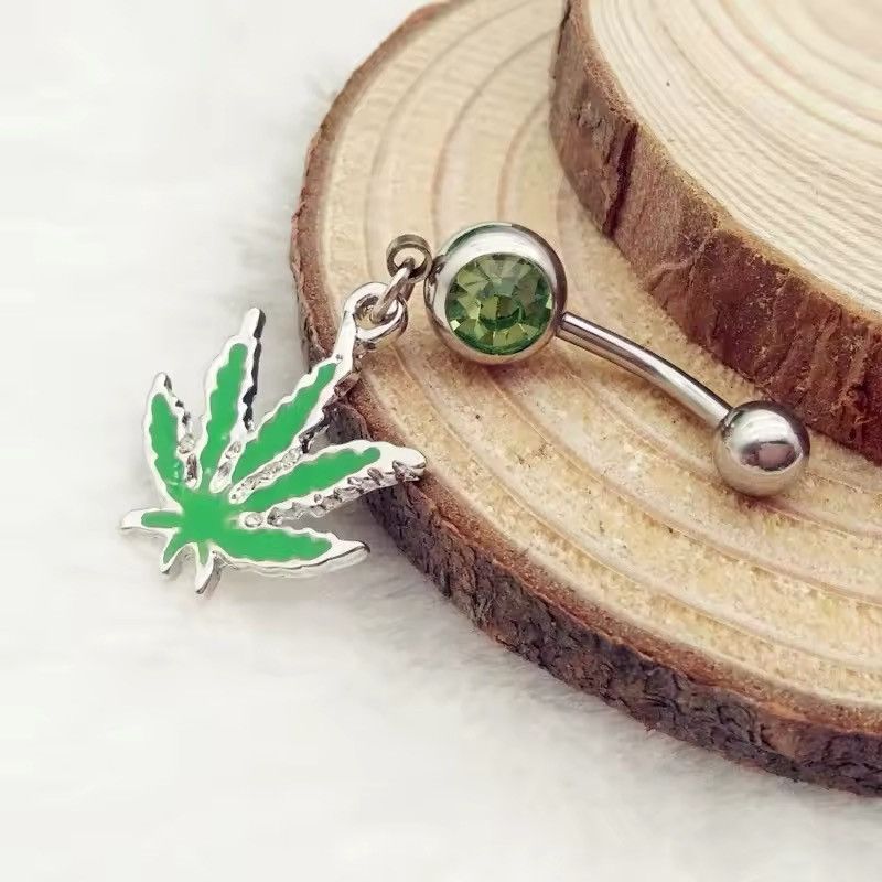 Vintage 316L Stainless Steel Leaf Belly Button Ring Size ONE SIZE - 2 Thumbnail