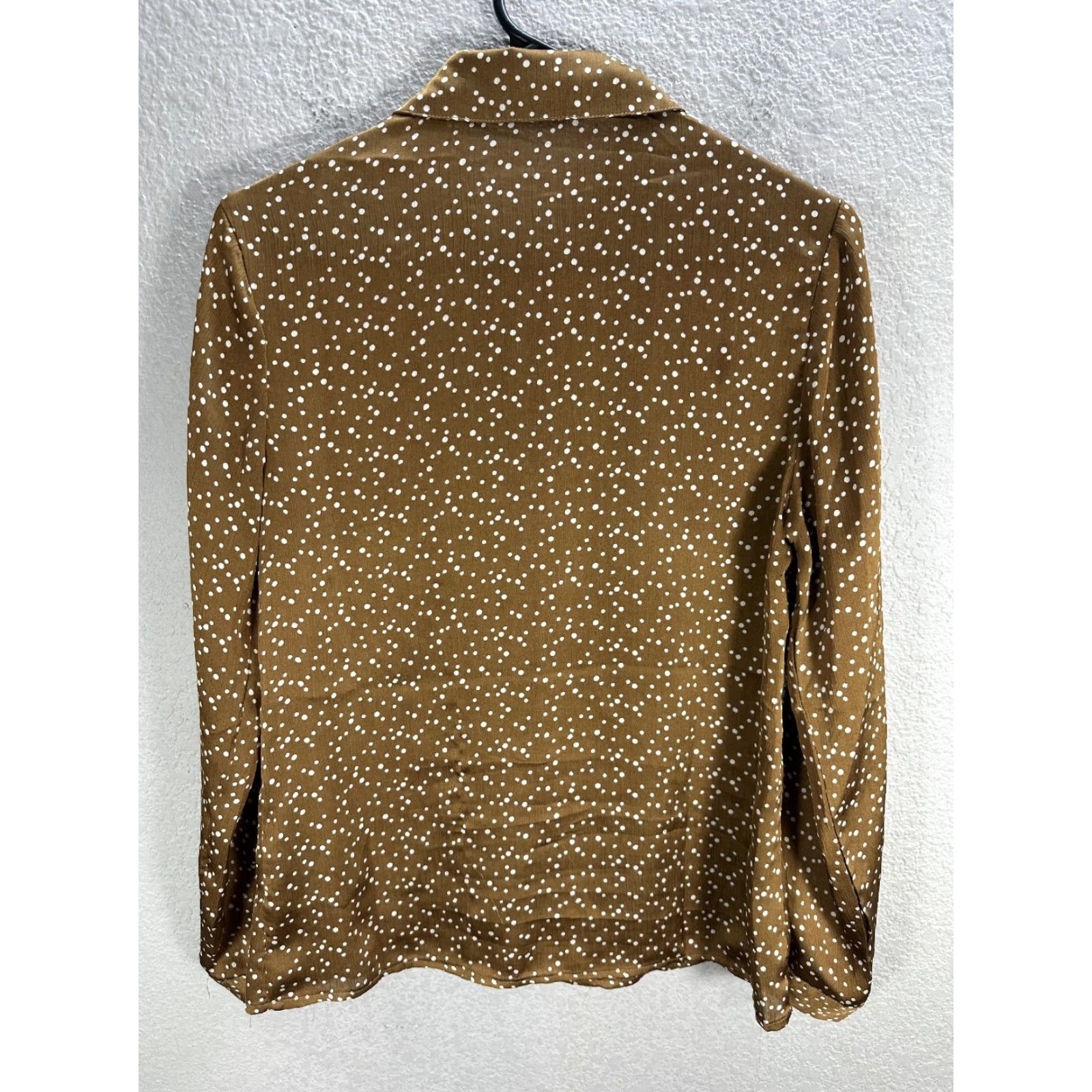 Nasty Gal Nasty Gal Collection Bronze Brown Shirt Blouse Long Sleeve Polka Dot Formal Sz 4 Size S / US 4 / IT 40 - 5 Thumbnail