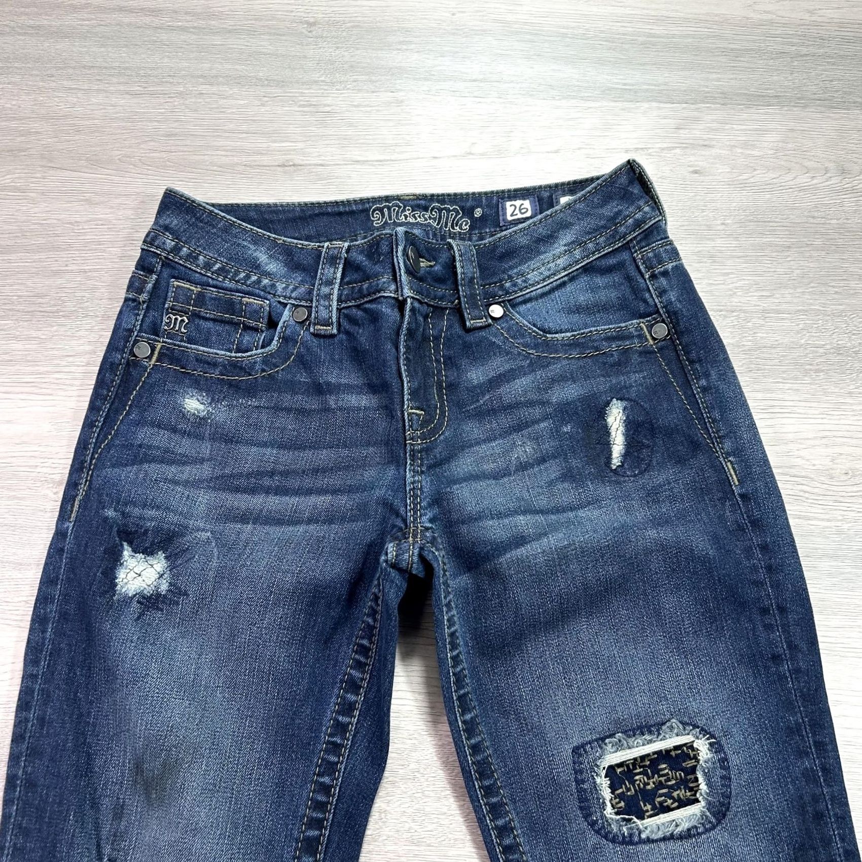 Miss Me Miss Me Jeans Womens 26 Blue Mid Rise Skinny Distressed Patch Denim Raw Hem Jeans Size 26" / US 2 / IT 38 - 3 Thumbnail