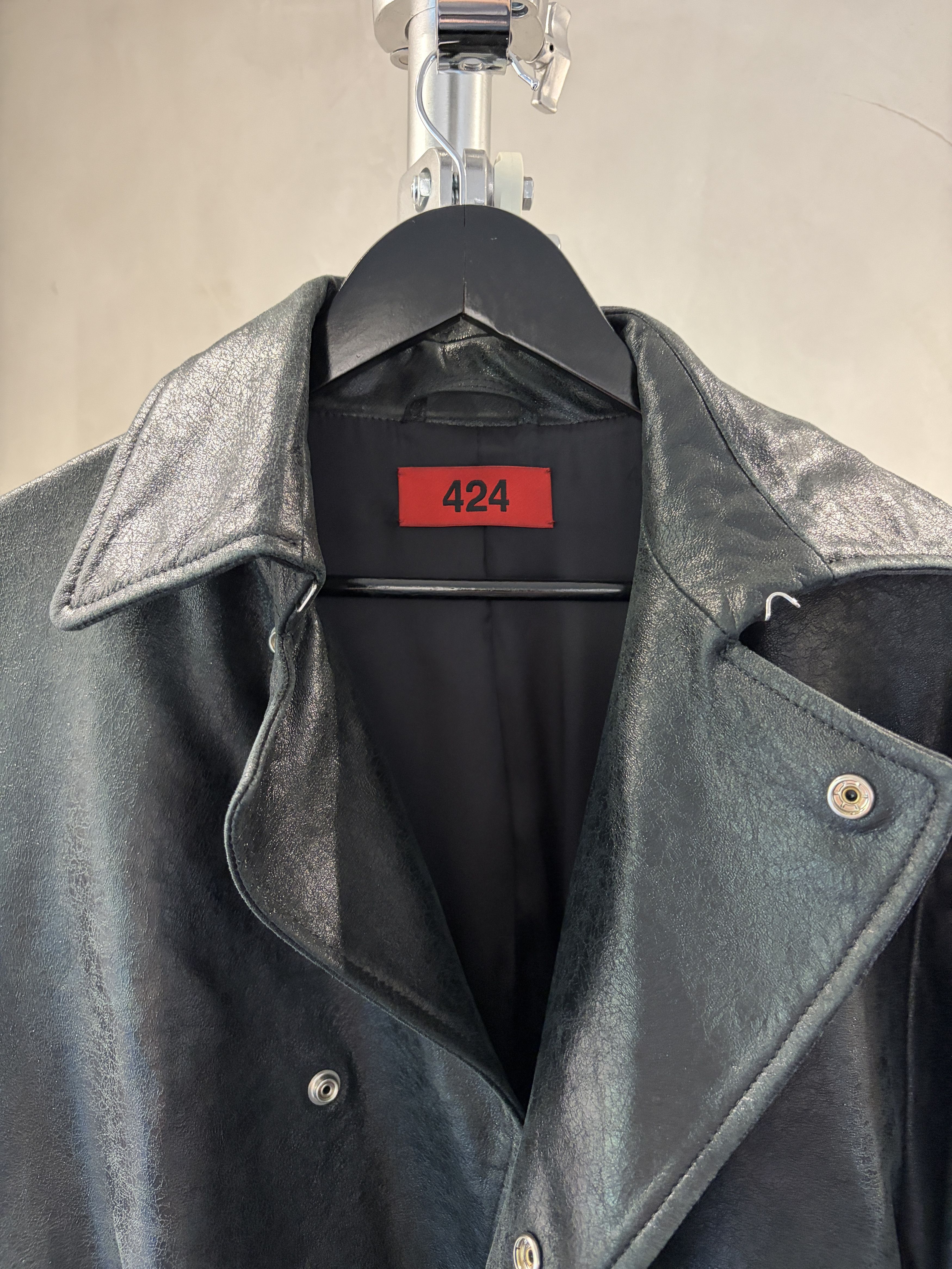 424 424 Paper Effect Distressed Leather Trench Coat Size US S / EU 44-46 / 1 - 3 Thumbnail