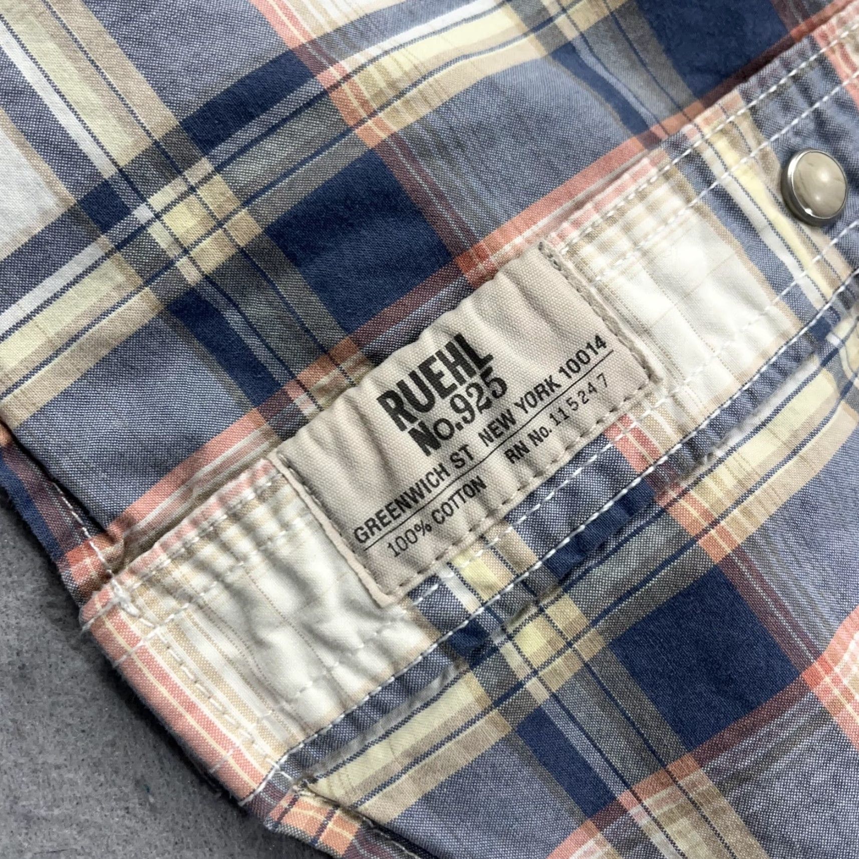 Vintage Ruehl No.925 Shirt Mens Small Blue Plaid Western Pearl Snap Short Sleeve Cotton Size US S / EU 44-46 / 1 - 4 Thumbnail