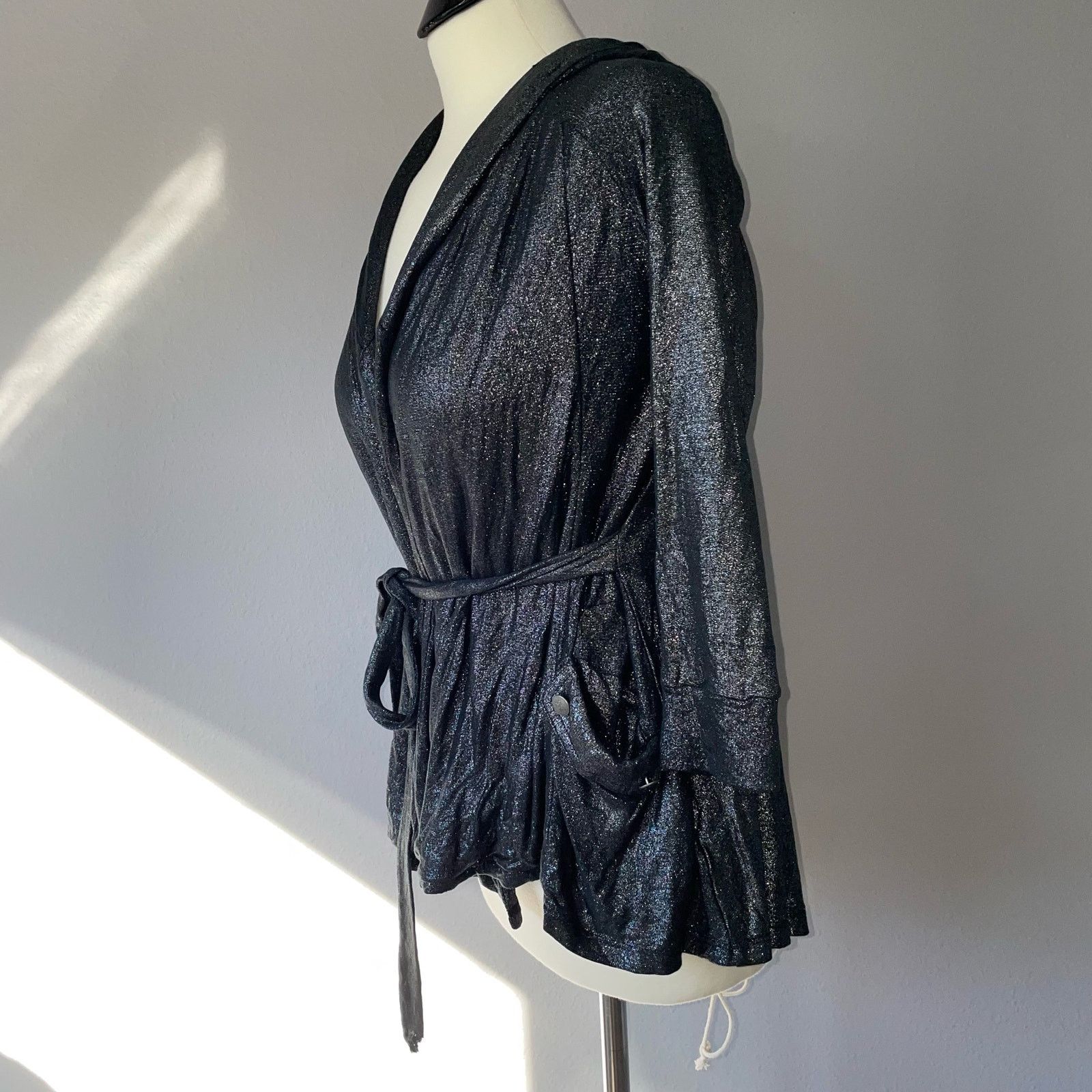 Juicy Couture Juicy Couture Black Wrap Top S Shimmer Y2K Belted Hooded Size S / US 4 / IT 40 - 2 Thumbnail