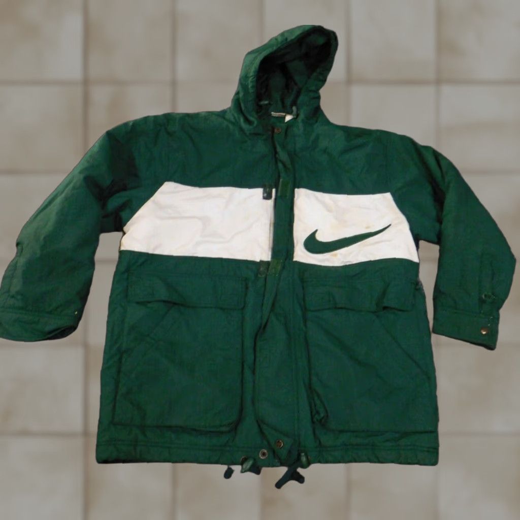 Nike VINTAGE Nike Jacket Small Green Puffer 90s S Zip Lined Nylon Retro Embroidered Mens Regular Autumn Winter Size US S / EU 44-46 / 1 - 1 Thumbnail