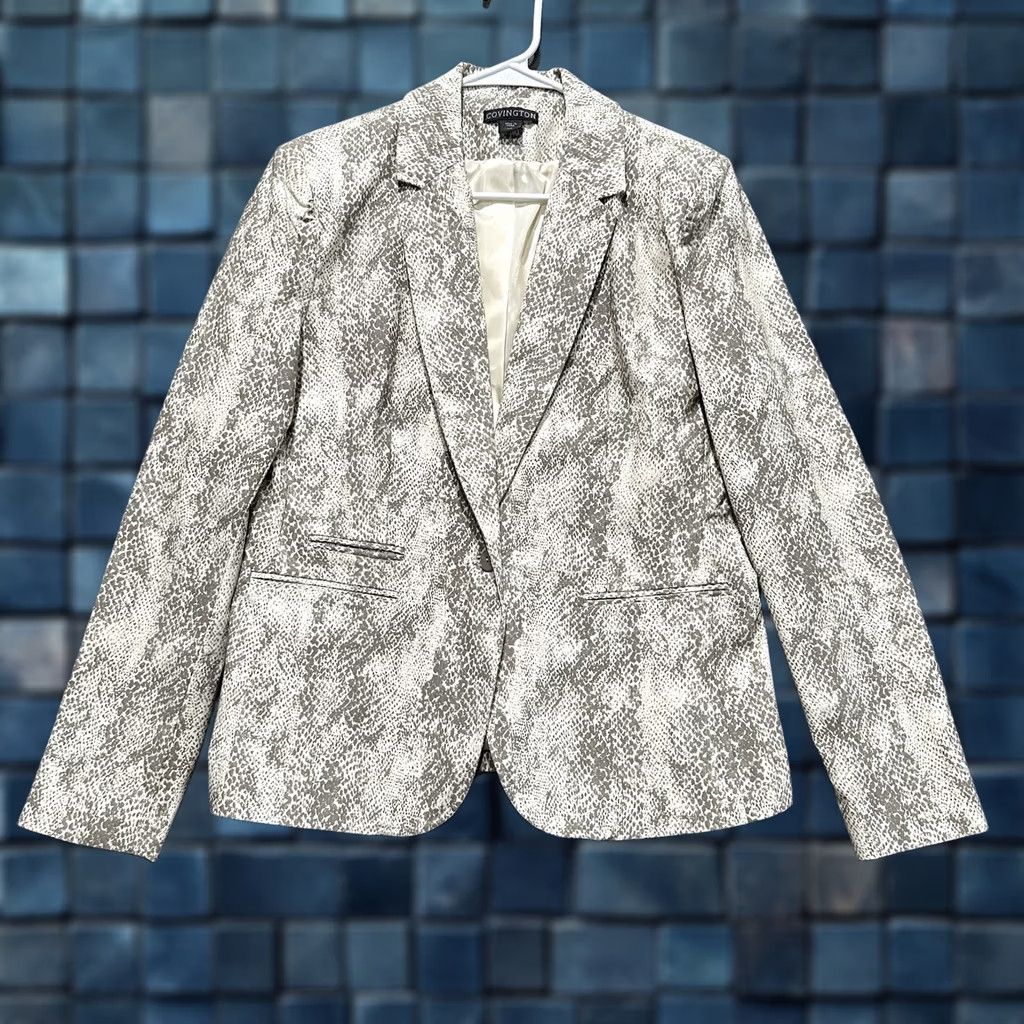 Skin VINTAGE Covington Blazer Womens Large Beige Snake Print One-Button Office Rayon Size L / US 10 / IT 46 - 1 Thumbnail