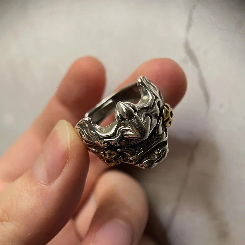 Jewelry Retro Samurai Cyberpunk Mask Ring Size ONE SIZE - 6 Thumbnail