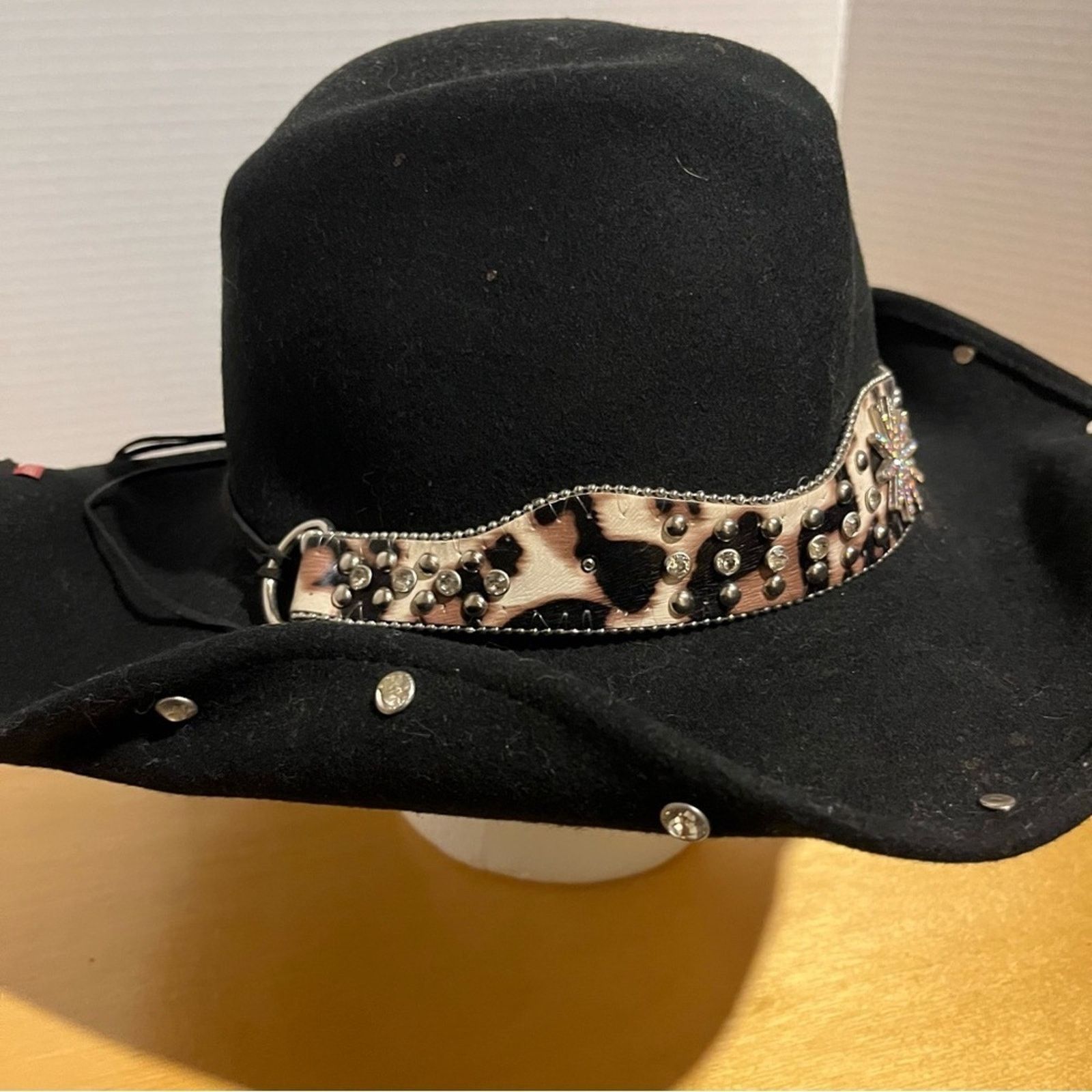 Other Bullhide Rodeo Cowgirl Hat Large Black Cheetah Print Band Size ONE SIZE - 5 Thumbnail