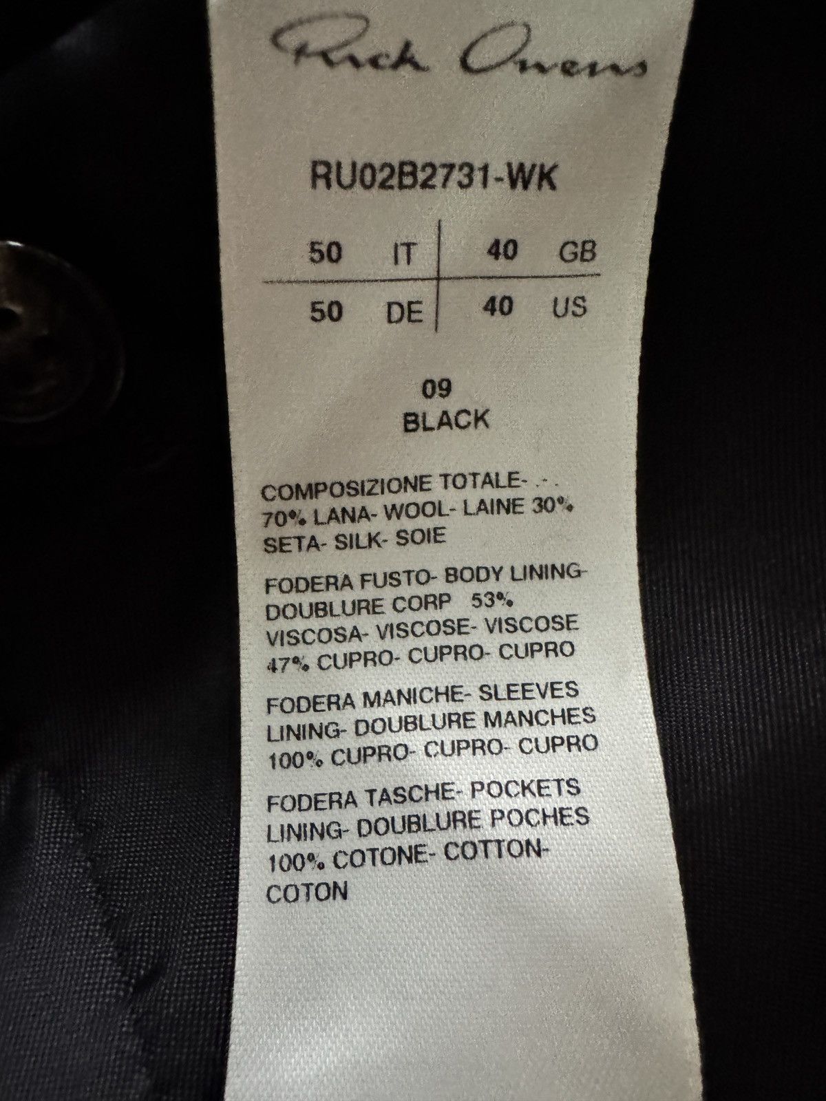 Rick Owens LAST DROP Alice jacket with Neue shoulders, silk / wool Size 40S - 11 Thumbnail