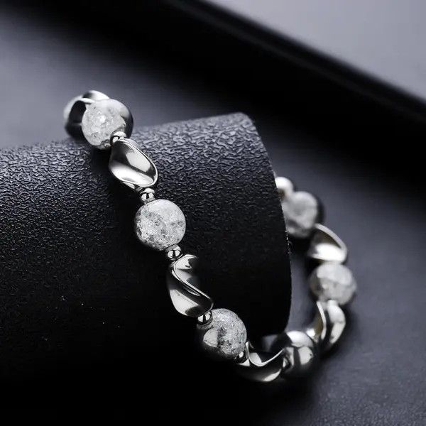 Jewelry Silver and White Beaded Men's Bracelet Size ONE SIZE - 4 Thumbnail
