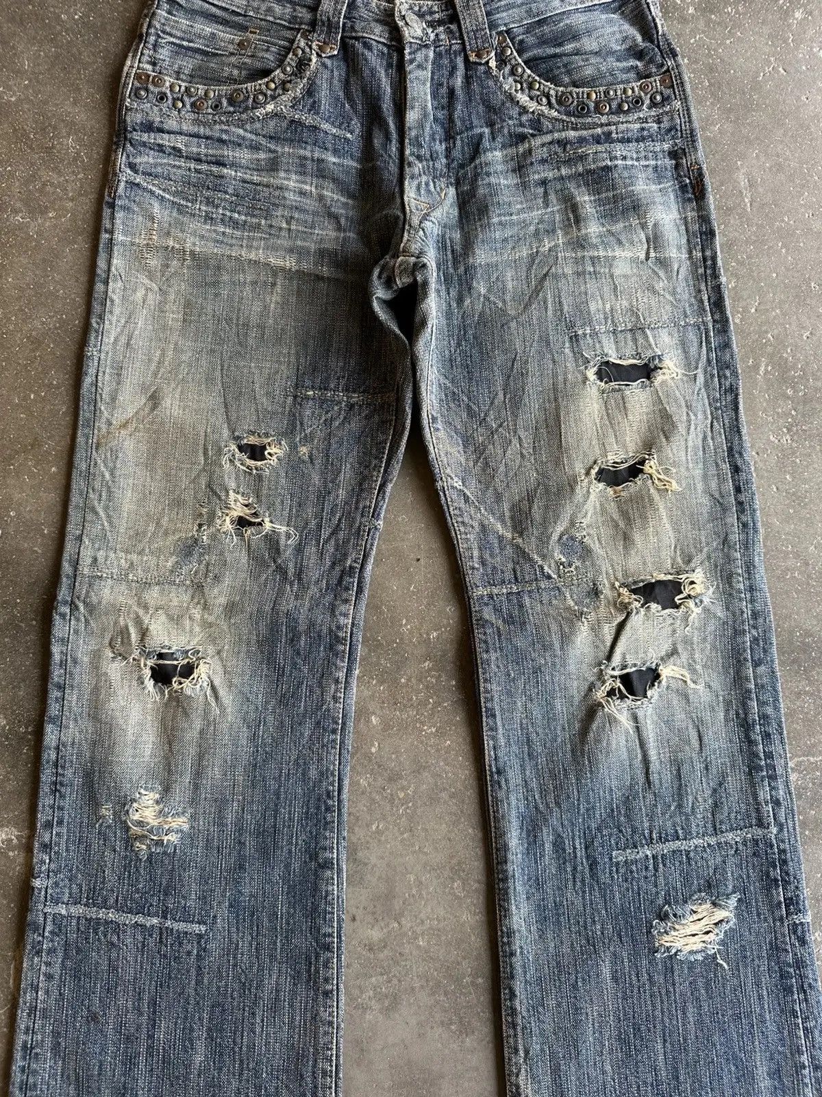 uniform experiment VINTAGE BARTACK JAPAN FLARES JEANS SPIKE/STUDDED DENIM PANTS Size US 29 - 2 Thumbnail