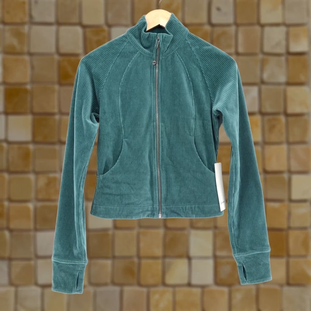 Lululemon Lululemon Women's Track Jacket Storm Teal Velvet Cord Size 4 NWT Size S / US 4 / IT 40 - 1 Thumbnail
