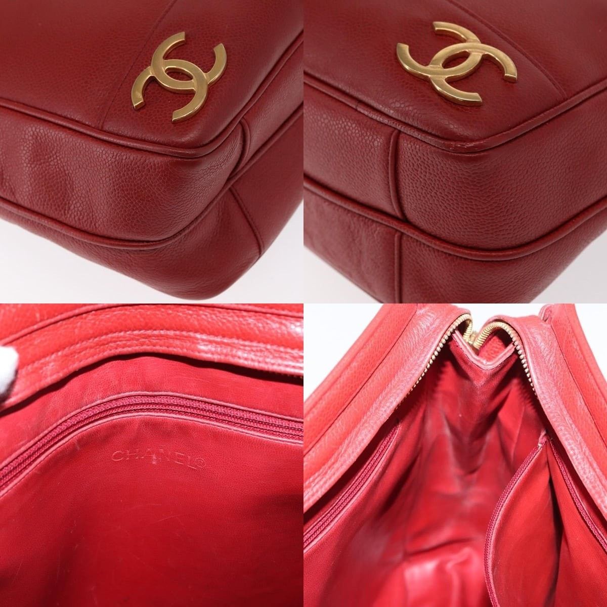 Chanel Chanel Caviar Skin Red Gold CC Tote Bag Size ONE SIZE - 6 Thumbnail