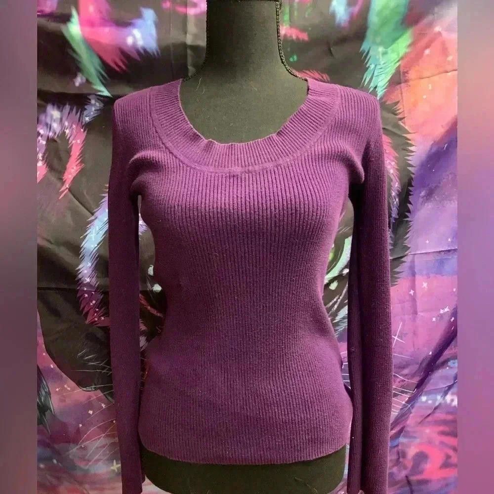 Designer Cozy Ribbed Purple Sweater Size S / US 4 / IT 40 - 1 Preview