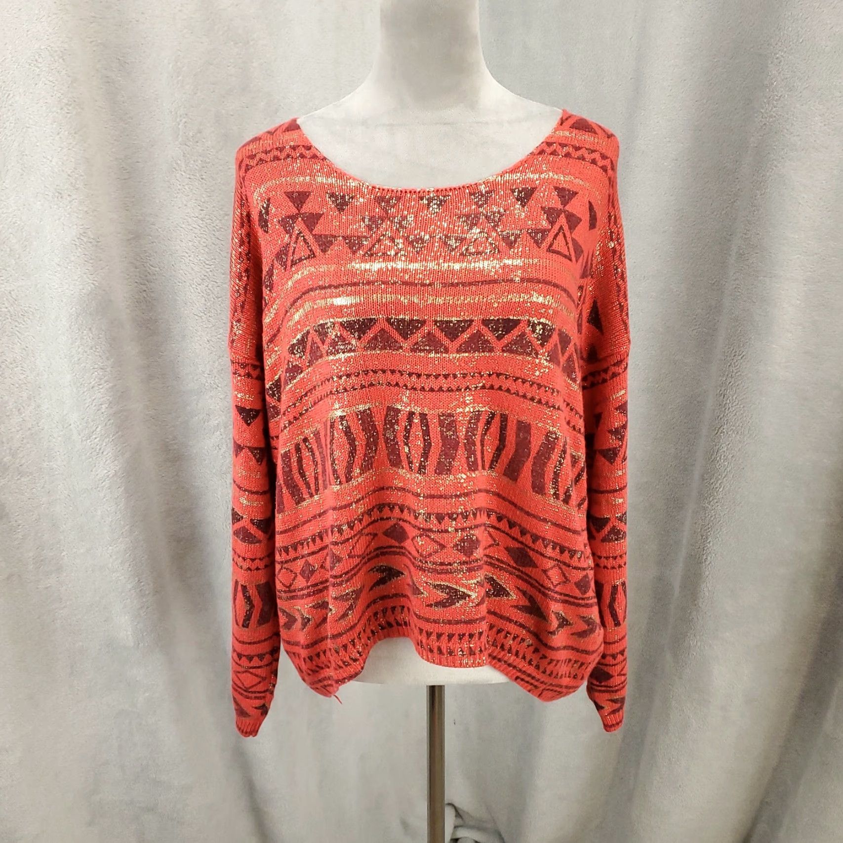 Vintage **Angie Geometric Sweater Women Large Orange Knit** User: Angie Geometric Sweater Women Large Orange Knit Size L / US 10 / IT 46 - 5 Thumbnail