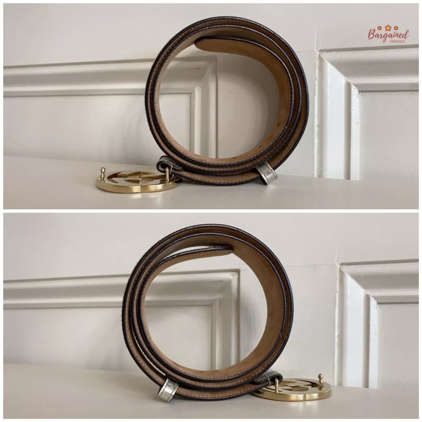 Gucci Gucci Monogram Leather Gold Interlocking G Buckle Belt Size 32 - 5 Thumbnail