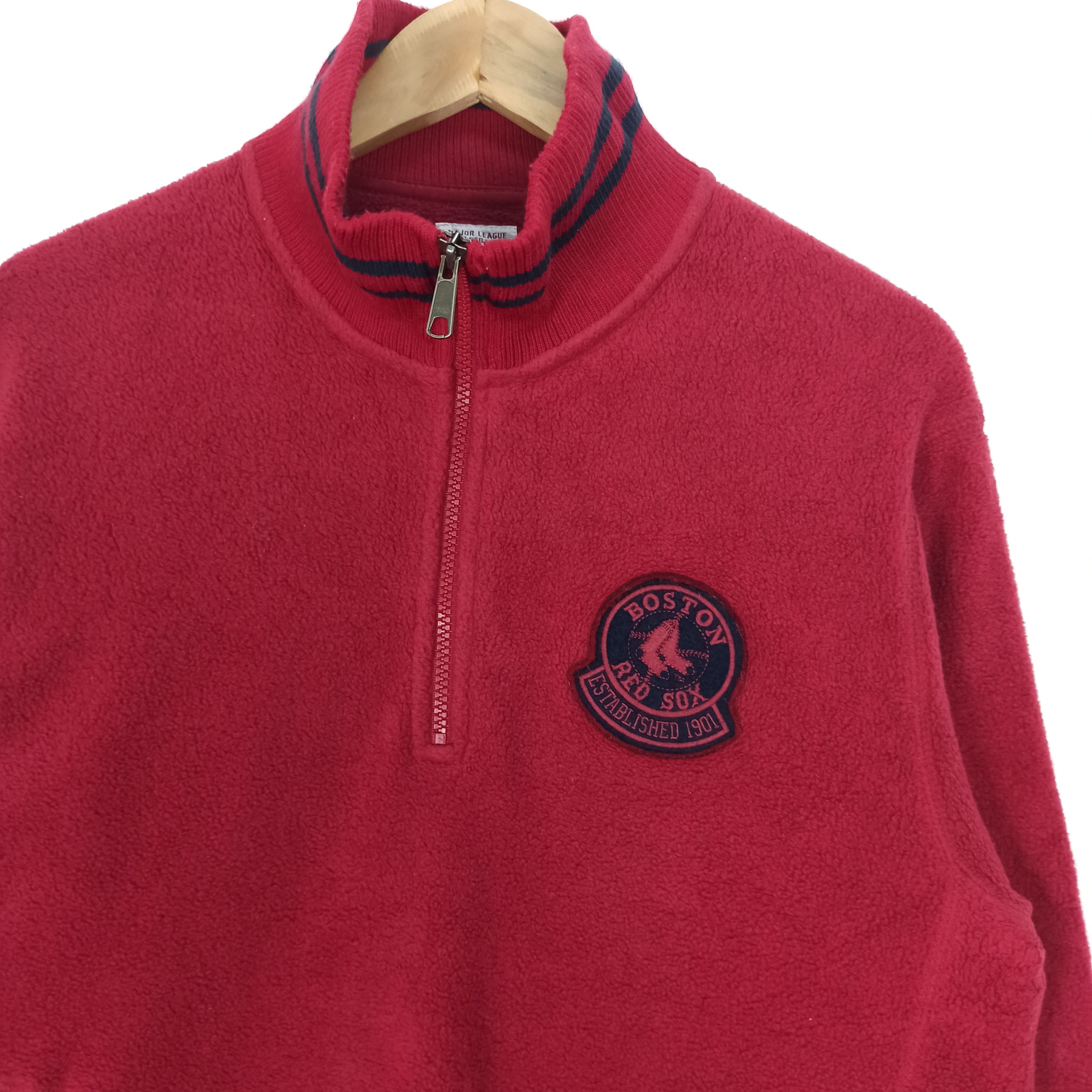 MLB Rare RED SOX BOSTON MLB Fleece Sweatshit Half Ziper Size US XL / EU 56 / 4 - 3 Thumbnail