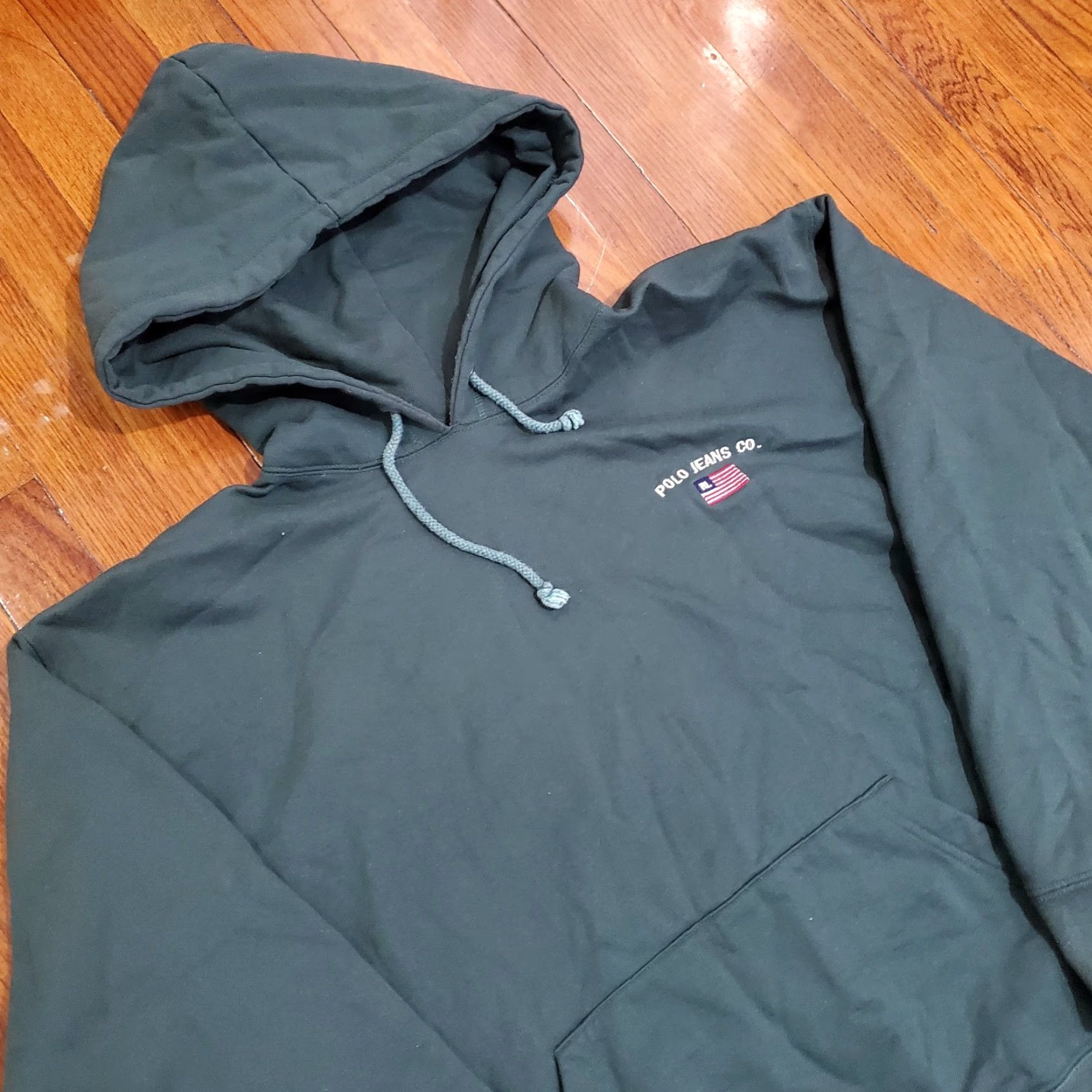 Vintage VINTAGE Ralph Lauren Polo Jeans Co Hoodie Men XL Forest Green 90s Sweatshirt Pullover Hooded Pockets Embroidered Size US XL / EU 56 / 4 - 4 Thumbnail