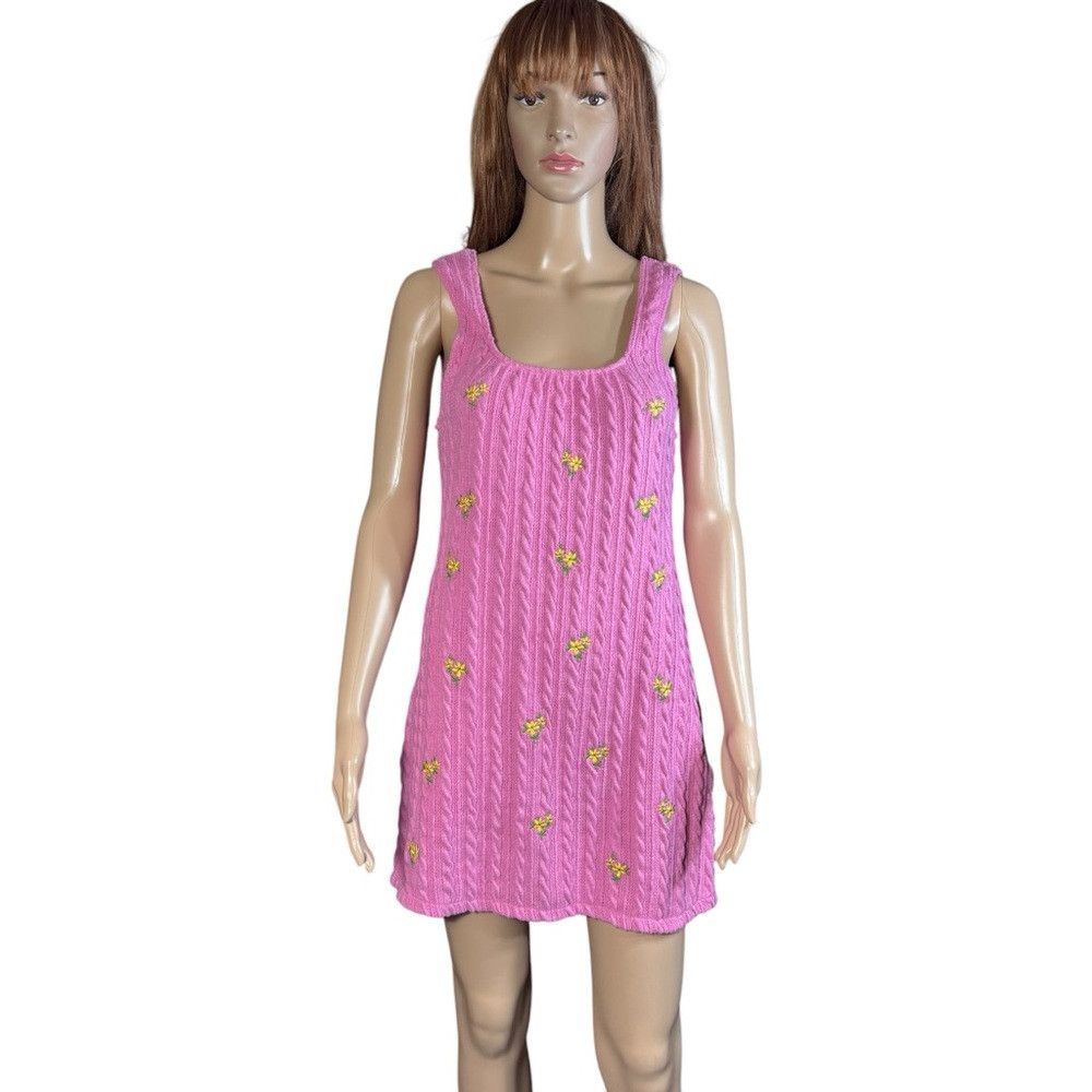 Zara NWT New Zara Cable Knit Embroidered Floral Pink Dress Size Size L / US 10 / IT 46 - 3 Thumbnail