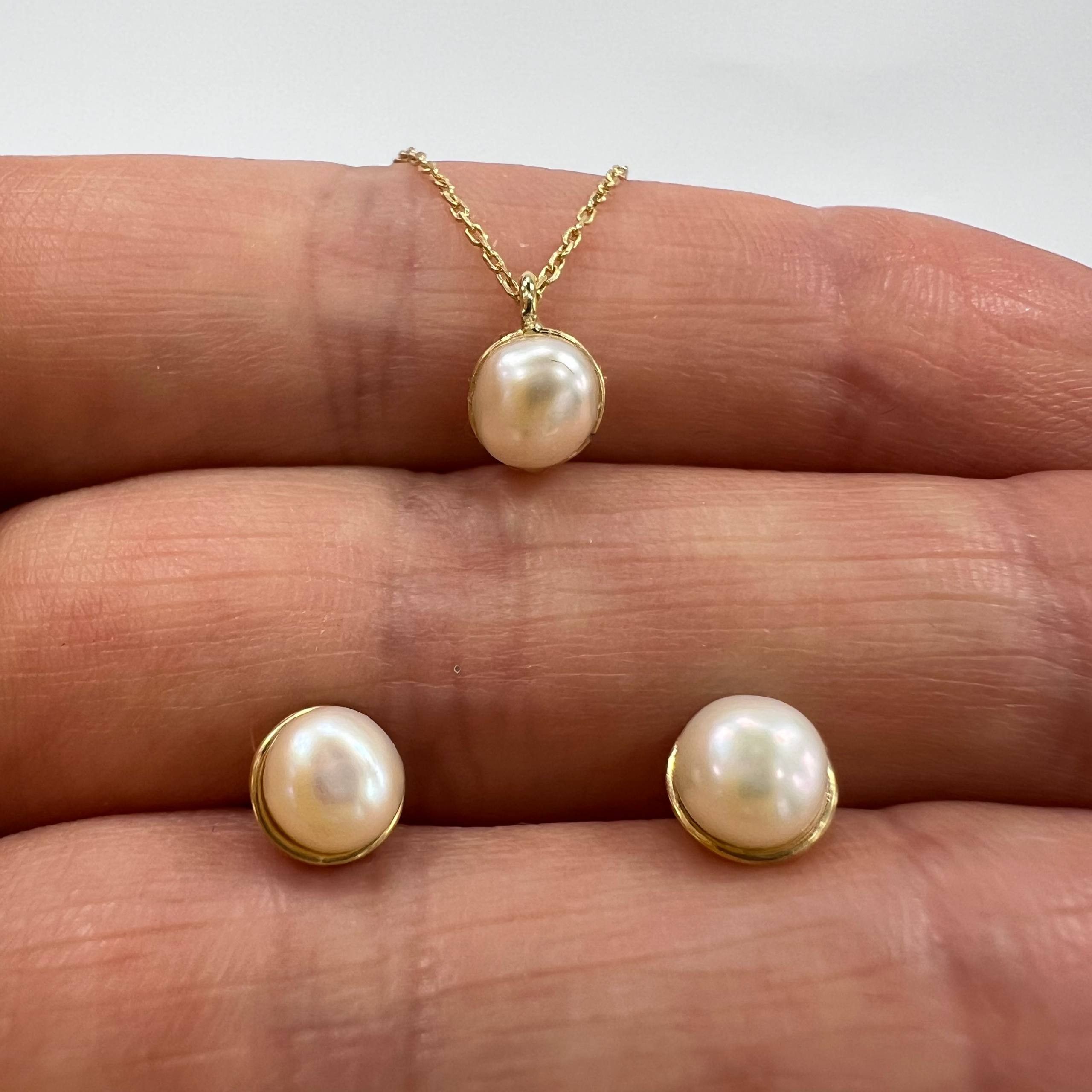 Other 14K Gold Pearl Chain Necklace Stud Earrings Set Italy 2.6g Size ONE SIZE - 2 Thumbnail