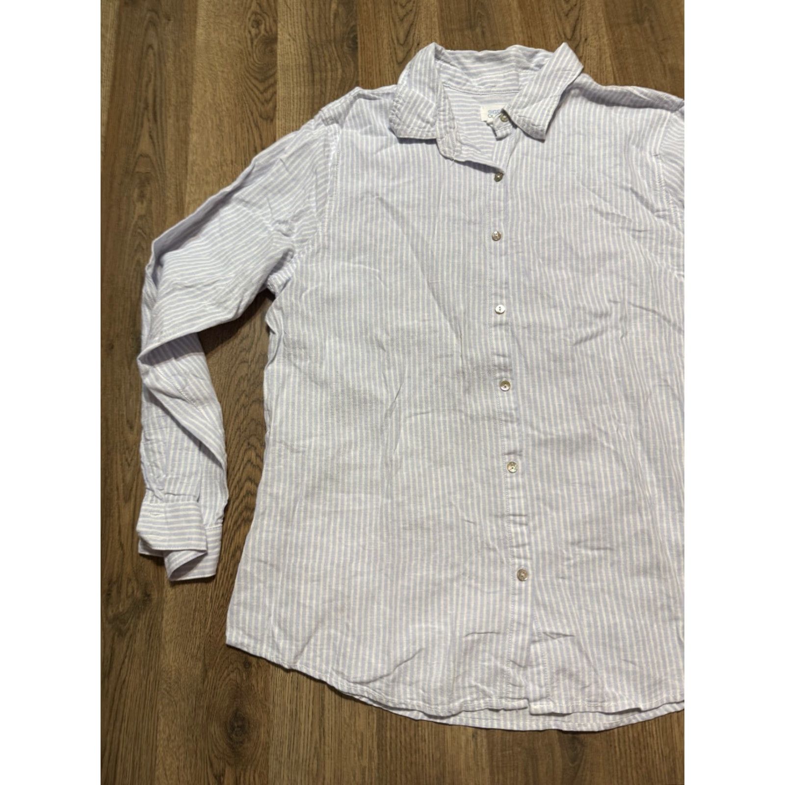 Vintage Sigrid Olsen Shirt Women's XL White Blue Striped Long Sleeve Button Up Size XL / US 12-14 / IT 48-50 - 3 Thumbnail