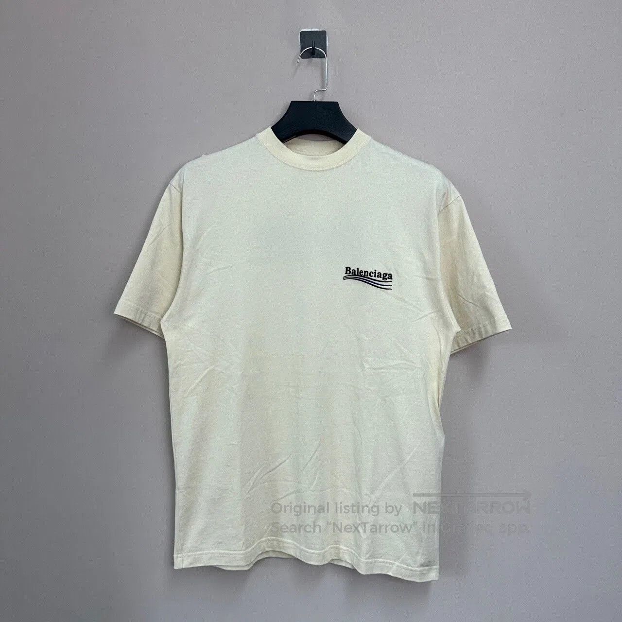 Balenciaga Cream Short Sleeve Embroidered Shirt.
