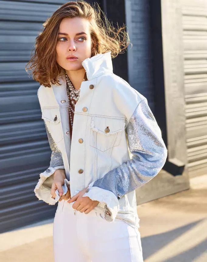 Iro Iro "Nanopo" frayed Denim Jacket Sequined Sleeves and Back. Size M / US 6-8 / IT 42-44 - 5 Thumbnail