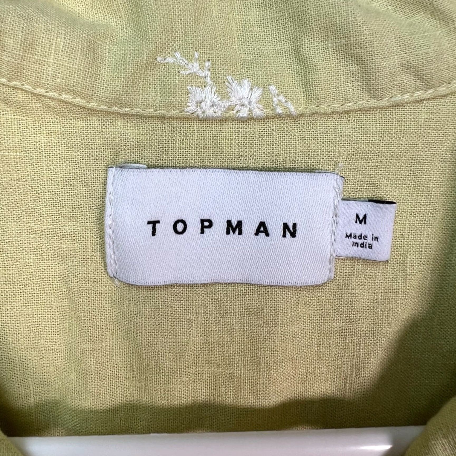 Topman Topman Womens Button-Up Shirt Yellow Floral Embroidered Short Sleeve Cotton Linen Size M Size M / US 6-8 / IT 42-44 - 3 Thumbnail