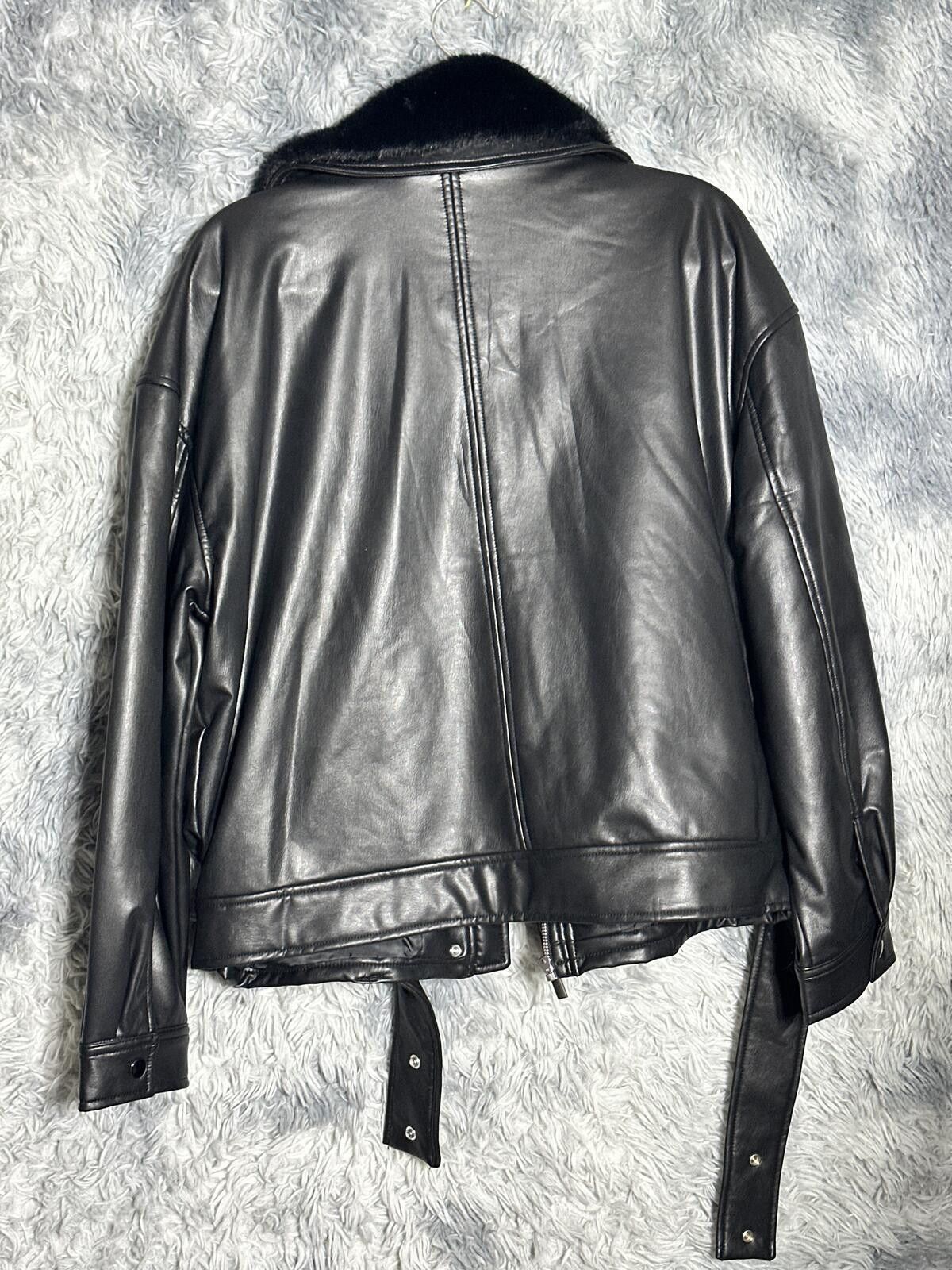 Other wild fable Black Faux Leather Jacket with Faux Fur Collar Size L / US 10 / IT 46 - 2 Thumbnail