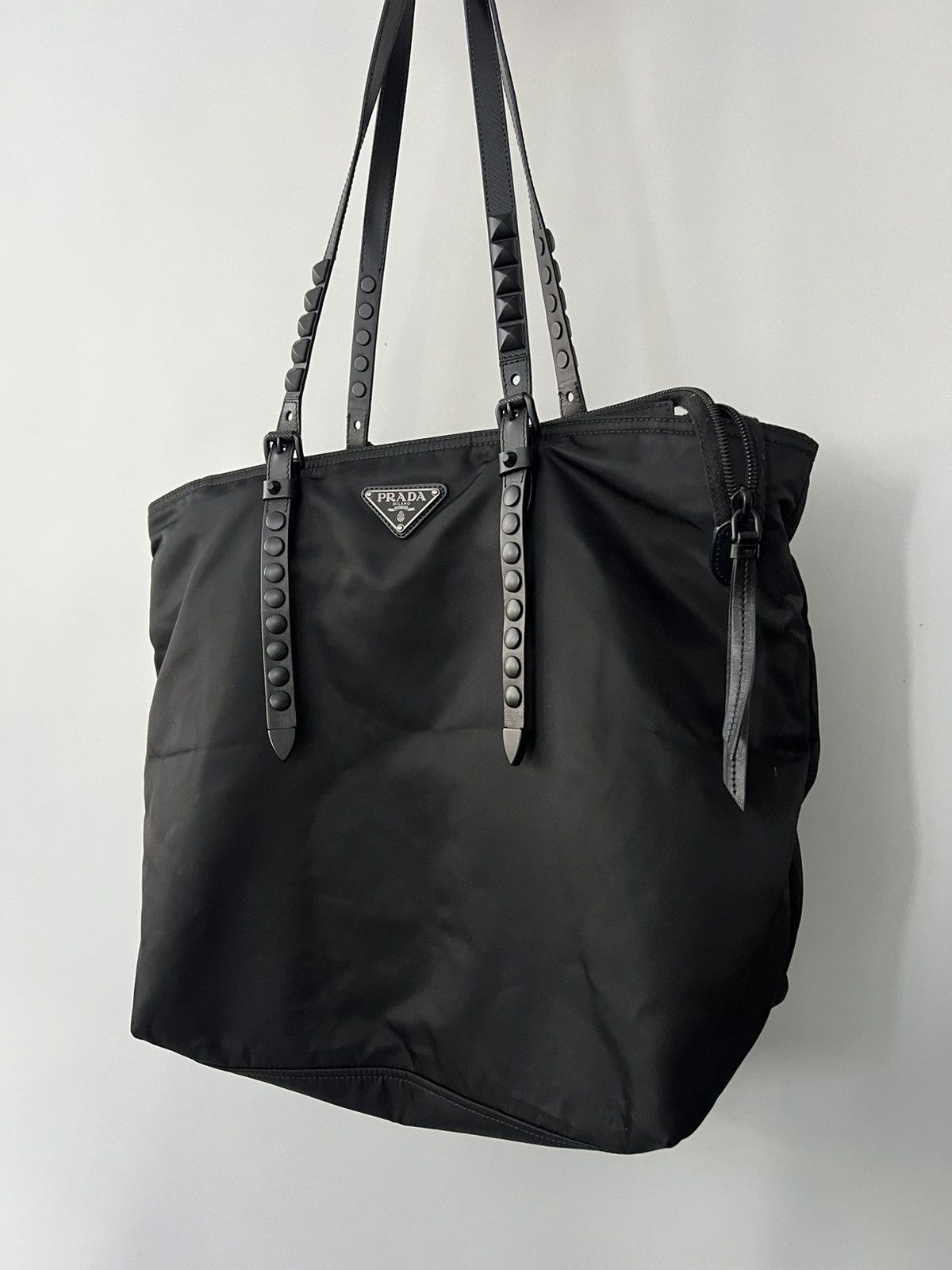 Prada Prada Black Studded Nylon Shopper Bag Size ONE SIZE - 4 Thumbnail