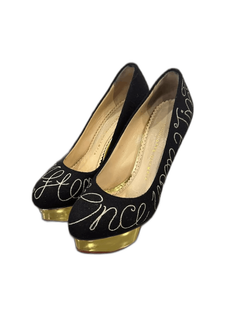 Charlotte Olympia Charlotte Olympia Black Pattern Gold High Heels Size US 6 / IT 36 - 1 Thumbnail