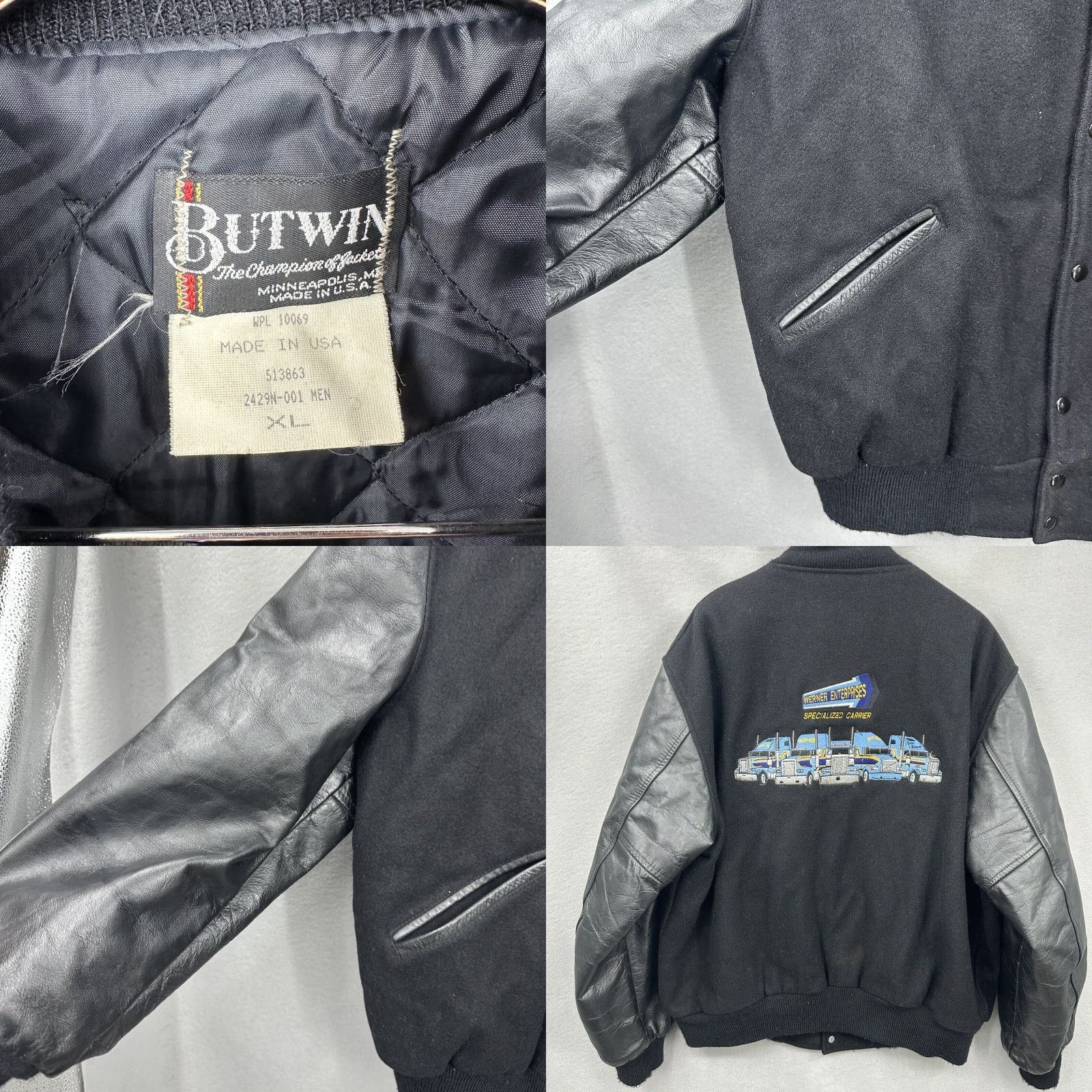 Vintage VINTAGE Butwin Wool Varsity Jacket Trucker XL Black 1970s Rockabilly Mens XL Vintage Wool Coat Size US XL / EU 56 / 4 - 8 Thumbnail